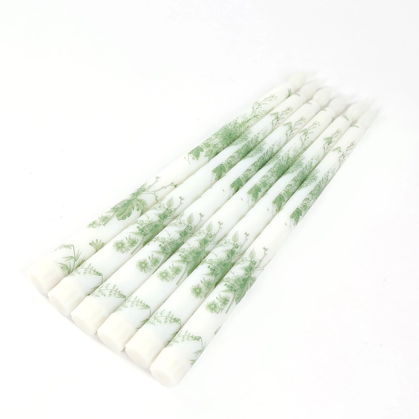 6-Pack LED Flameless Taper Candles – 11" Battery Operated Flickering, White & Sage Green French Toile Design - Image 2