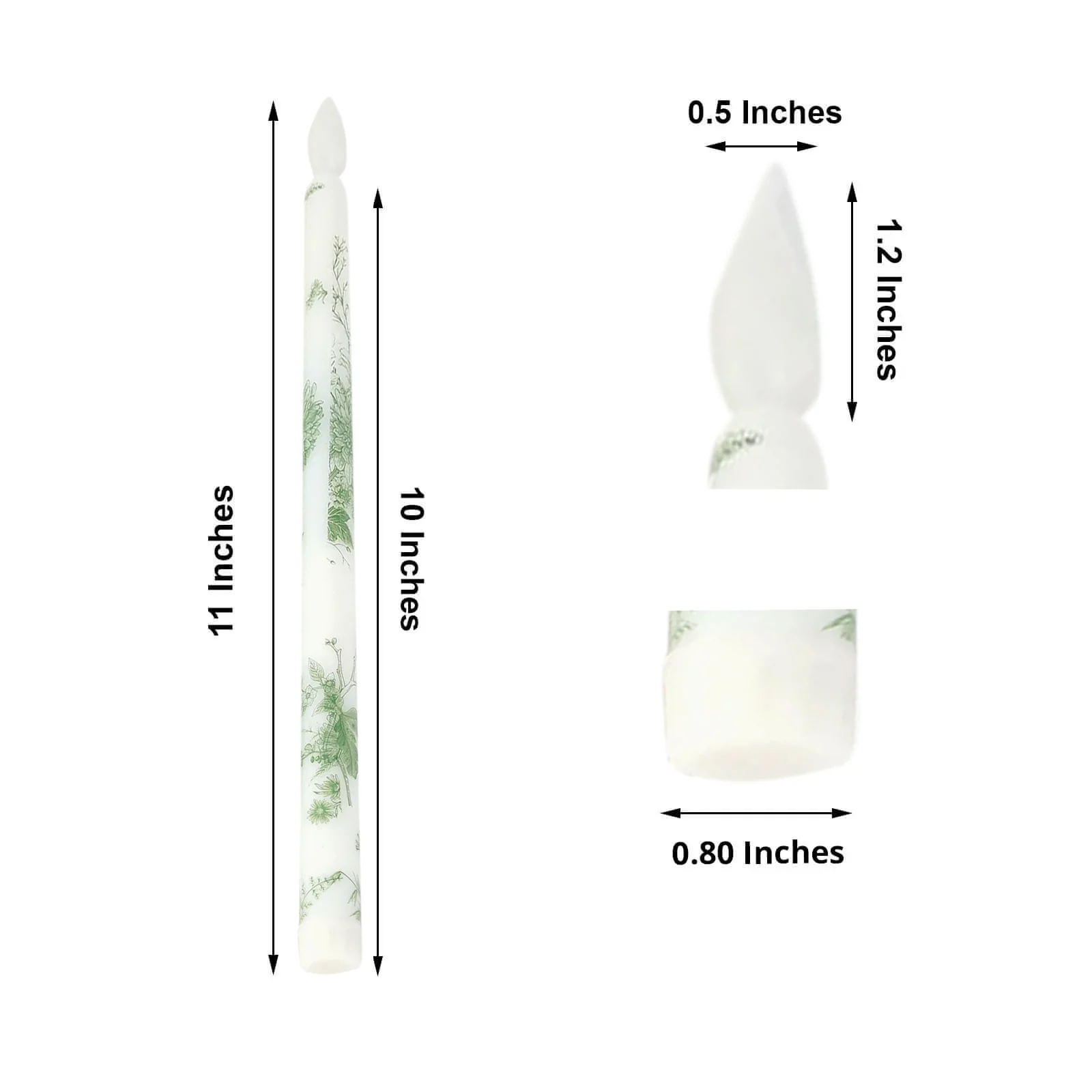 6-Pack LED Flameless Taper Candles – 11" Battery Operated Flickering, White & Sage Green French Toile Design - Image 3
