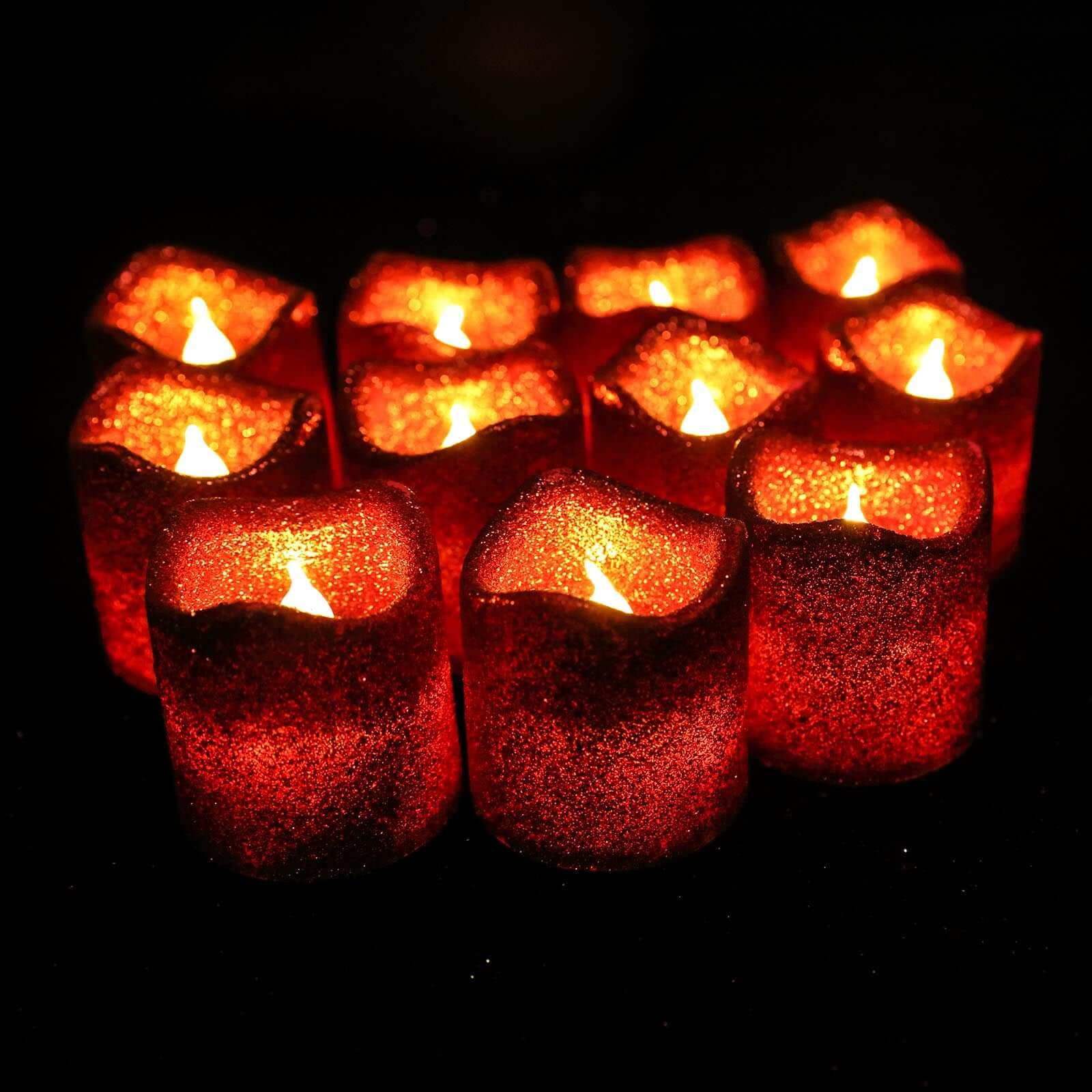 12-Pack LED Votive Candles Red Glittered Design - Flameless Battery Operated Reusable Lighting - Image 10