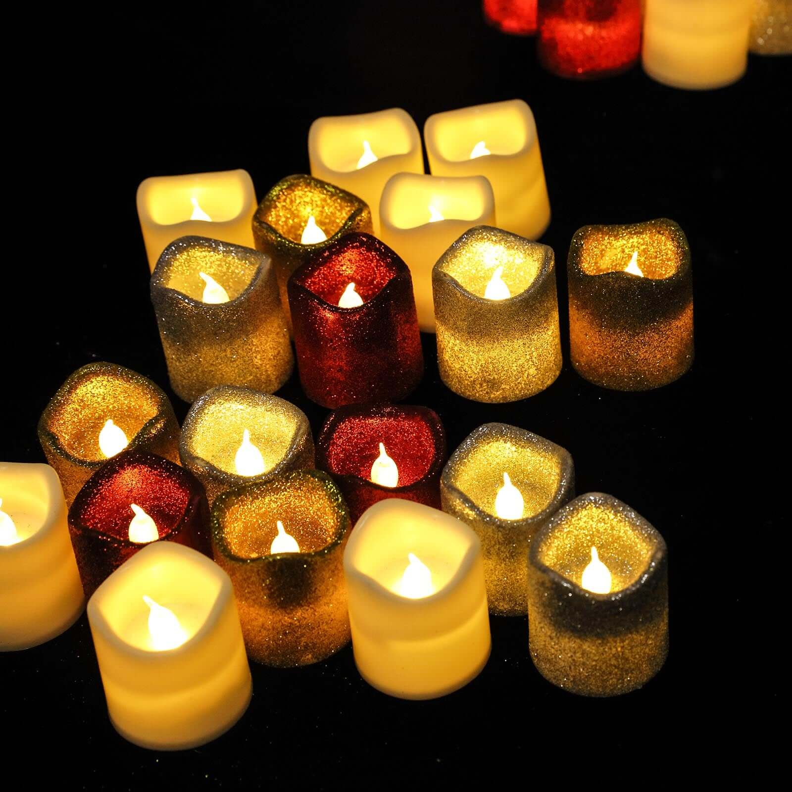 12-Pack LED Votive Candles Red Glittered Design - Flameless Battery Operated Reusable Lighting - Image 11