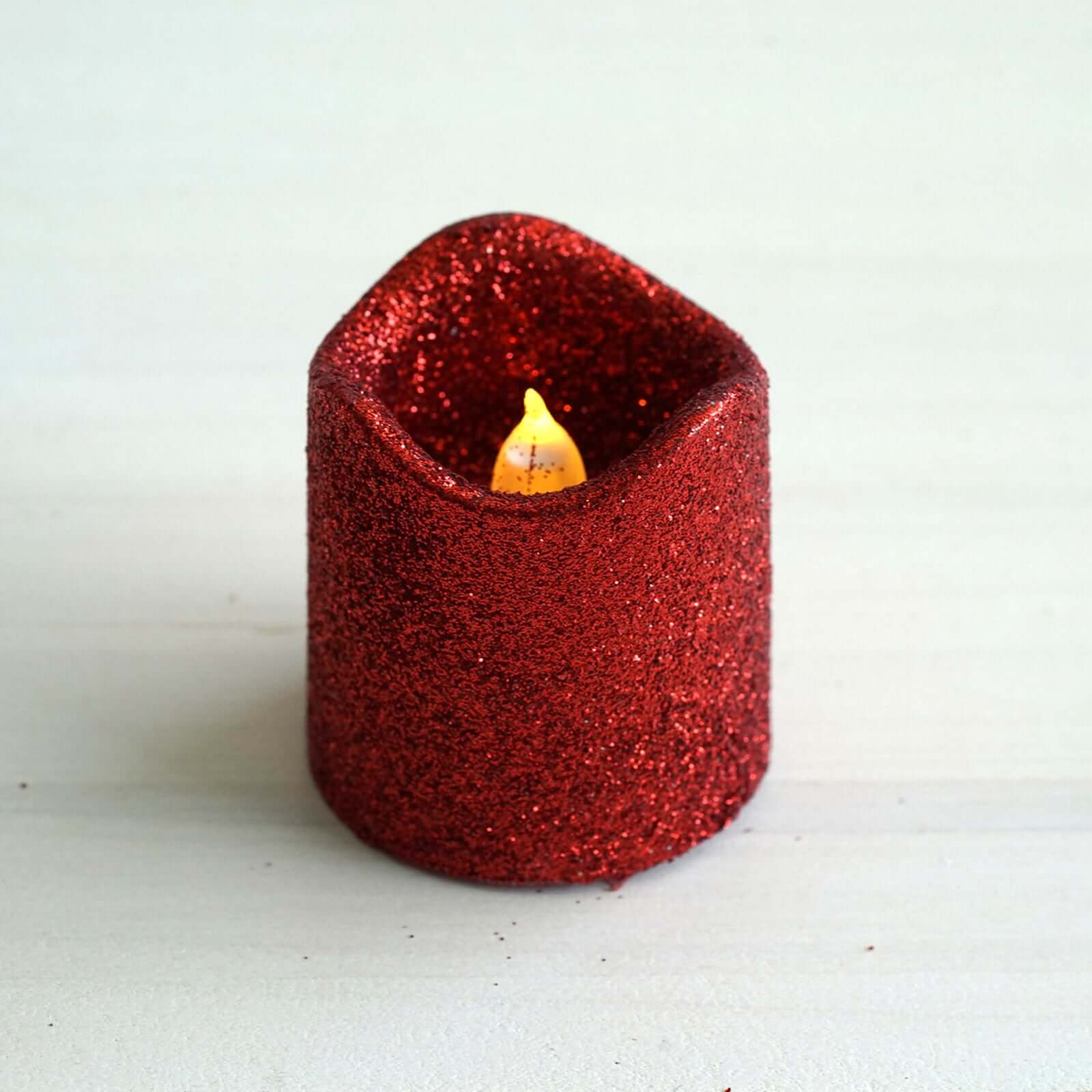 12-Pack LED Votive Candles Red Glittered Design - Flameless Battery Operated Reusable Lighting - Image 12