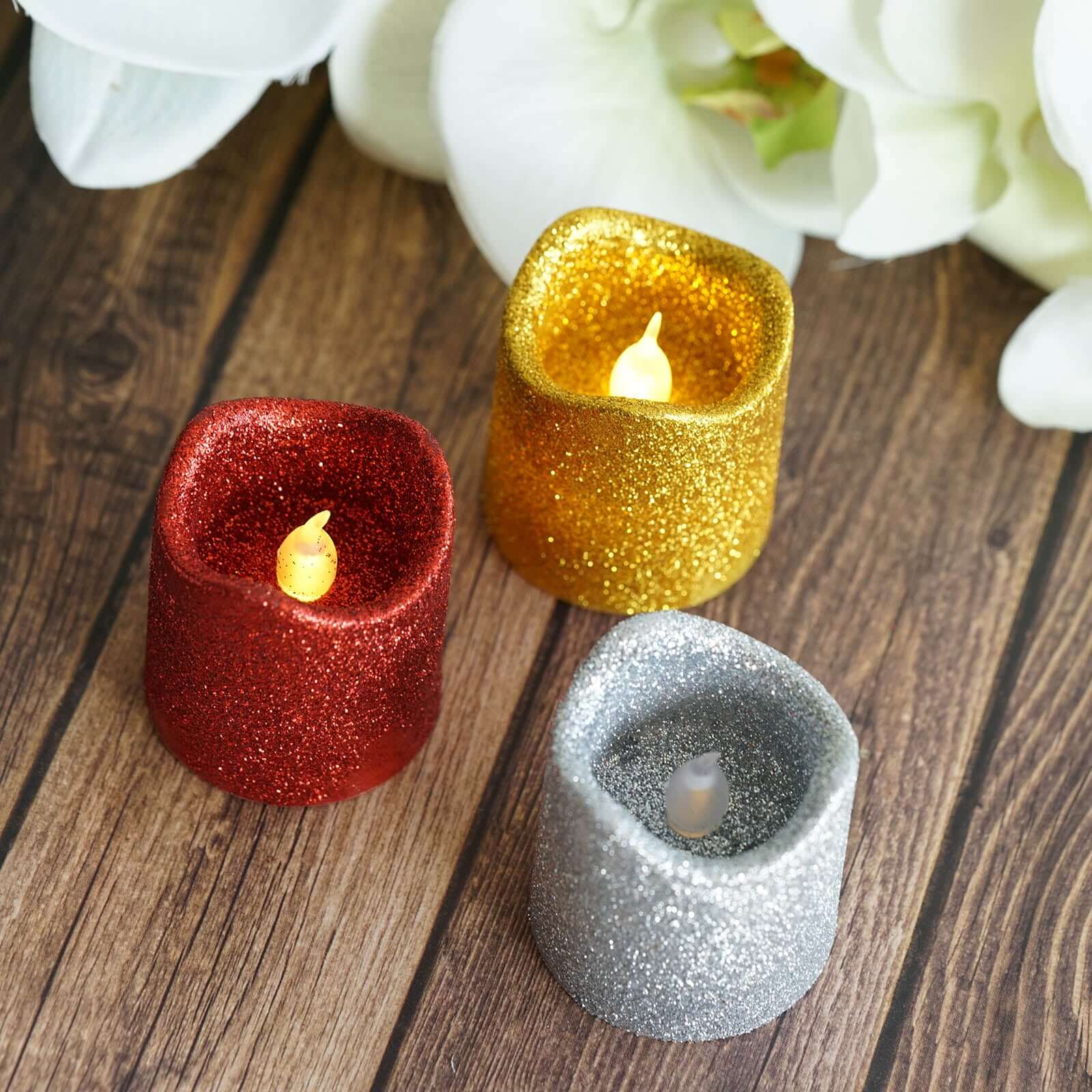 12-Pack LED Votive Candles Red Glittered Design - Flameless Battery Operated Reusable Lighting - Image 14