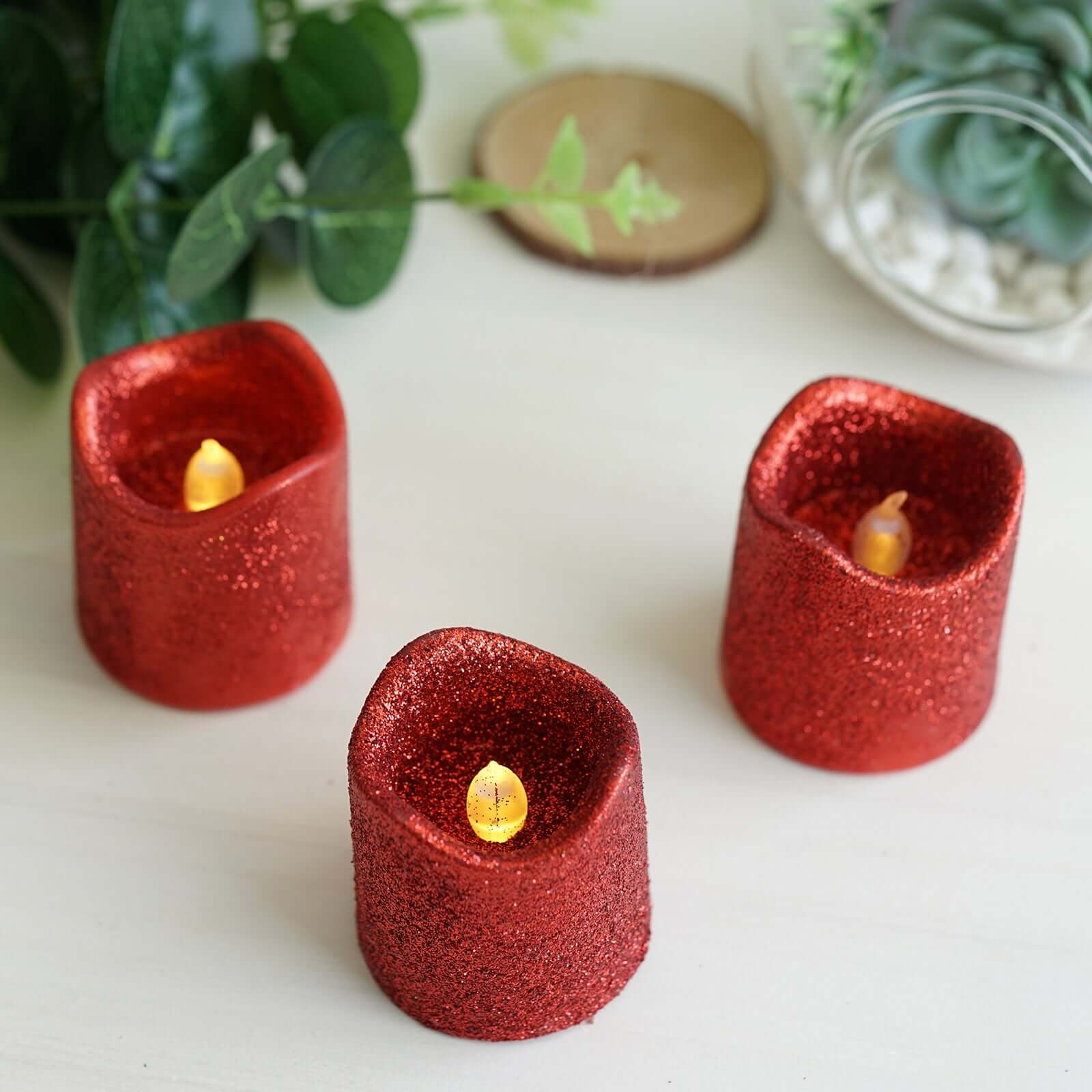 12-Pack LED Votive Candles Red Glittered Design - Flameless Battery Operated Reusable Lighting - Image 16