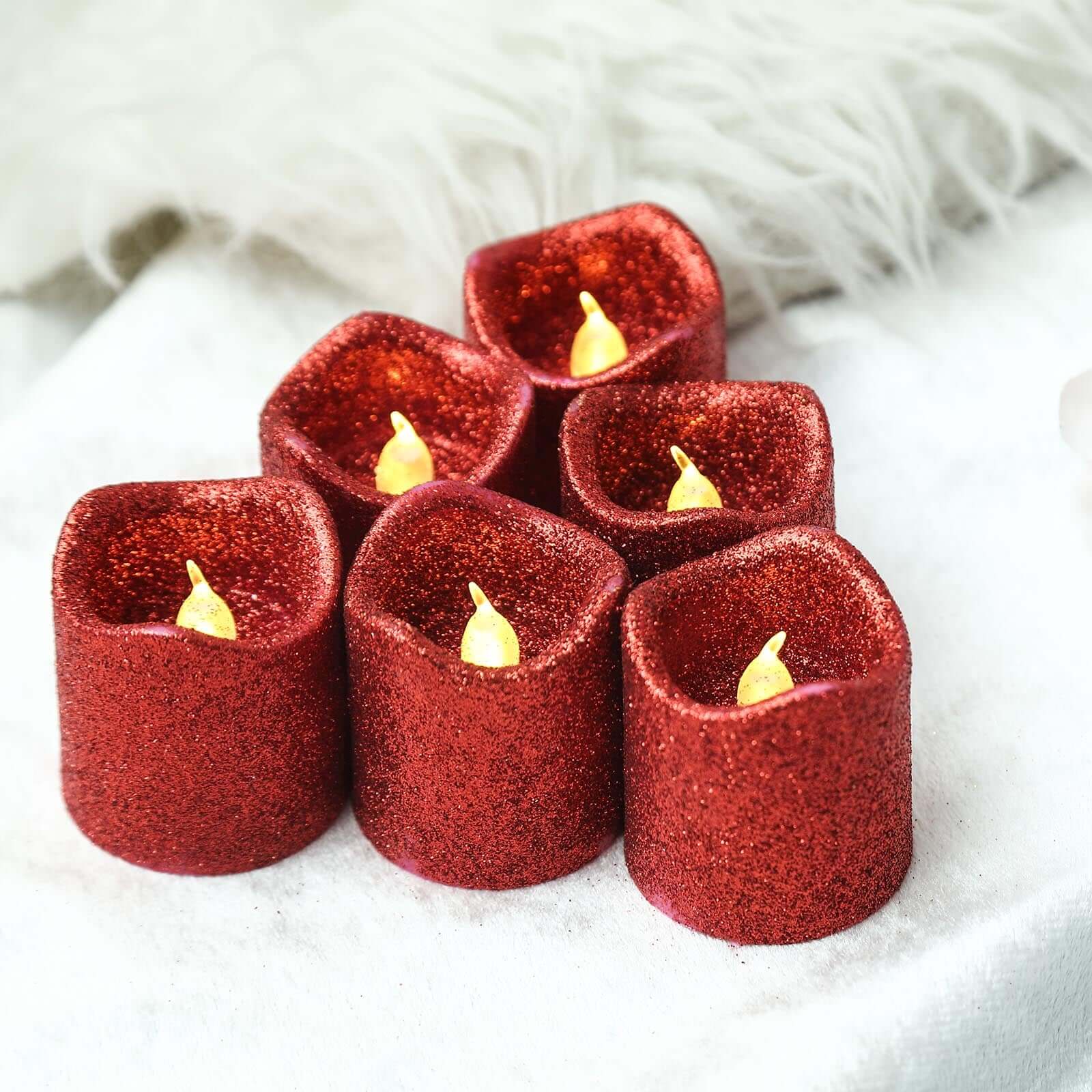 12-Pack LED Votive Candles Red Glittered Design - Flameless Battery Operated Reusable Lighting - Image 17