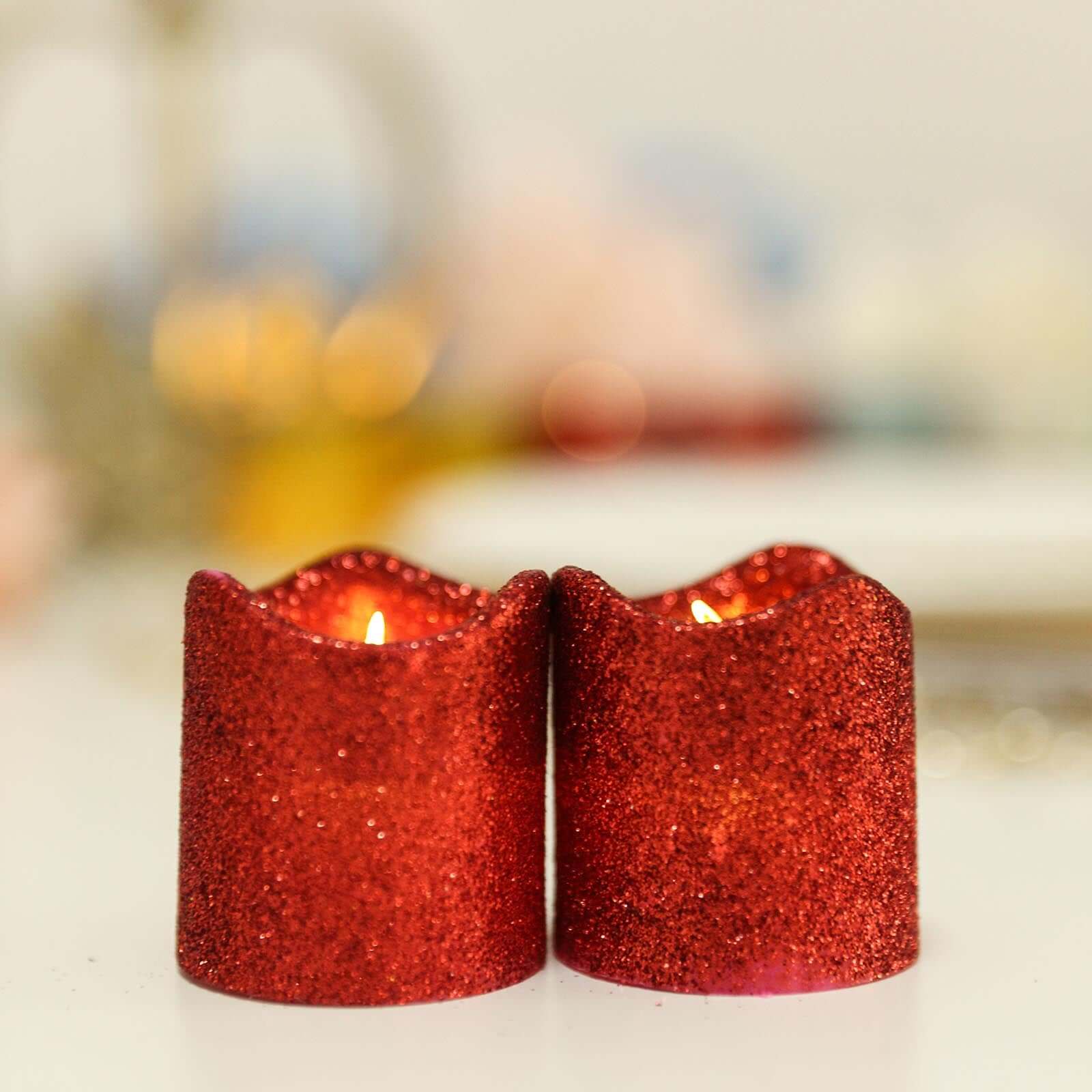 12-Pack LED Votive Candles Red Glittered Design - Flameless Battery Operated Reusable Lighting - Image 19