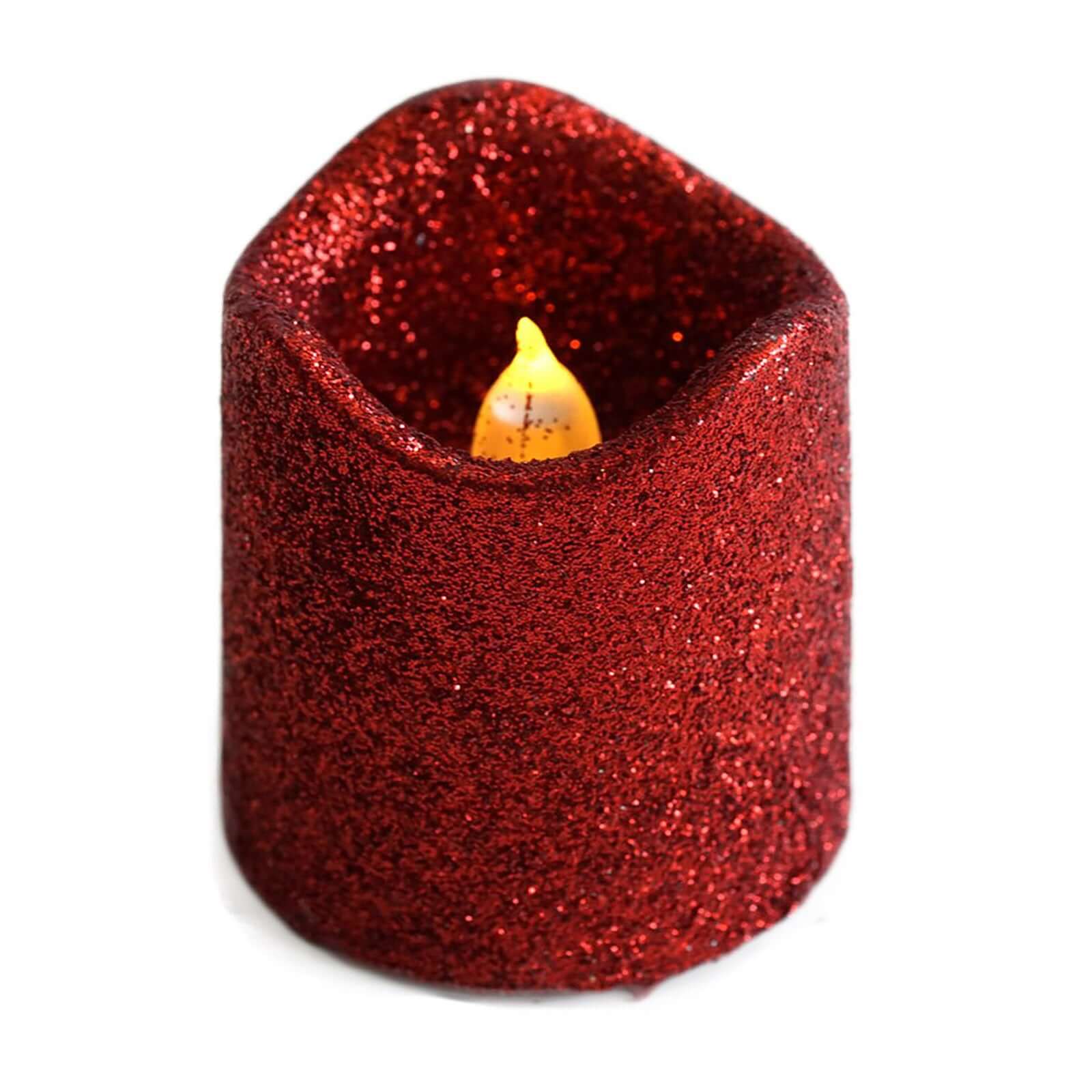 12-Pack LED Votive Candles Red Glittered Design - Flameless Battery Operated Reusable Lighting - Image 20