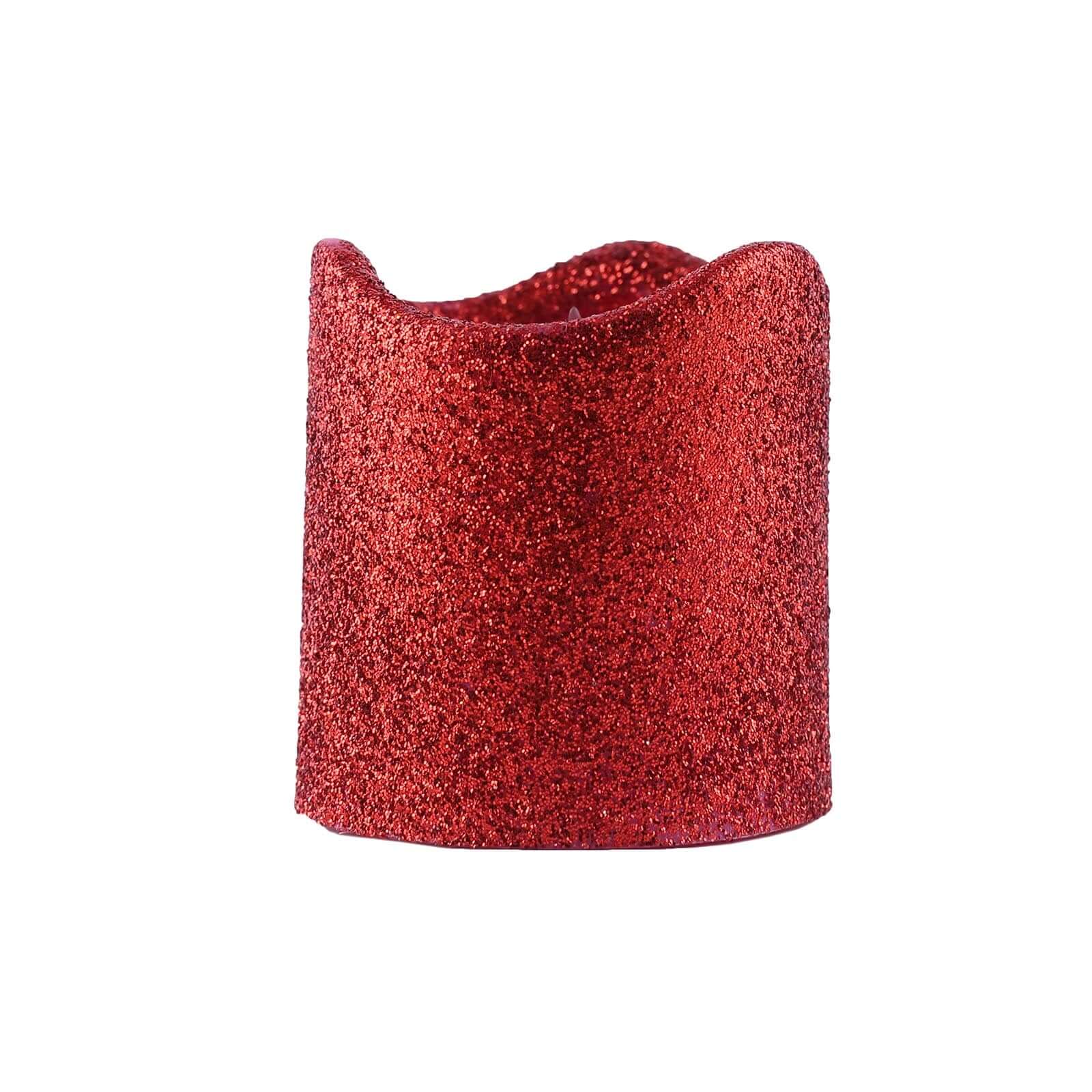 12-Pack LED Votive Candles Red Glittered Design - Flameless Battery Operated Reusable Lighting - Image 22