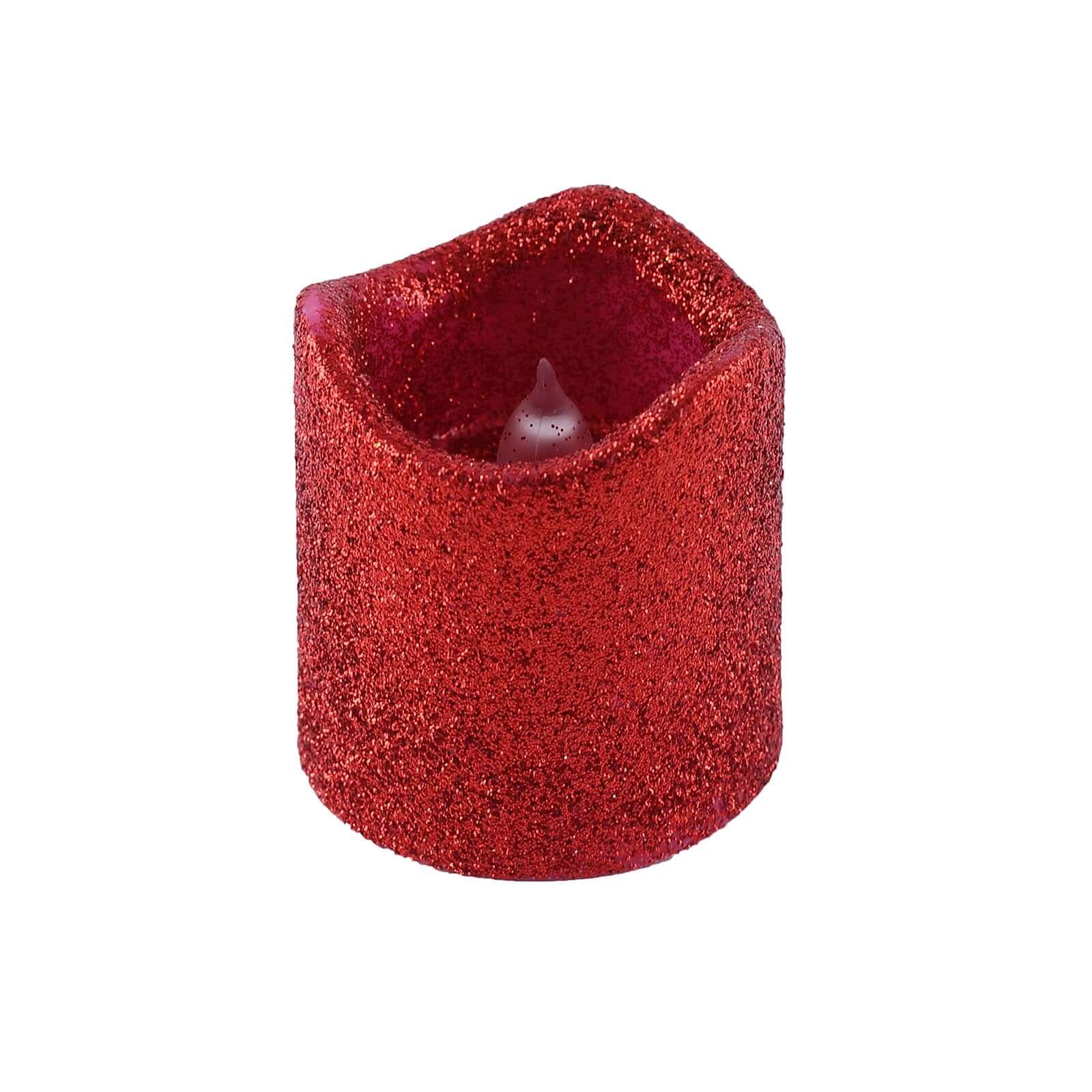 12-Pack LED Votive Candles Red Glittered Design - Flameless Battery Operated Reusable Lighting - Image 23