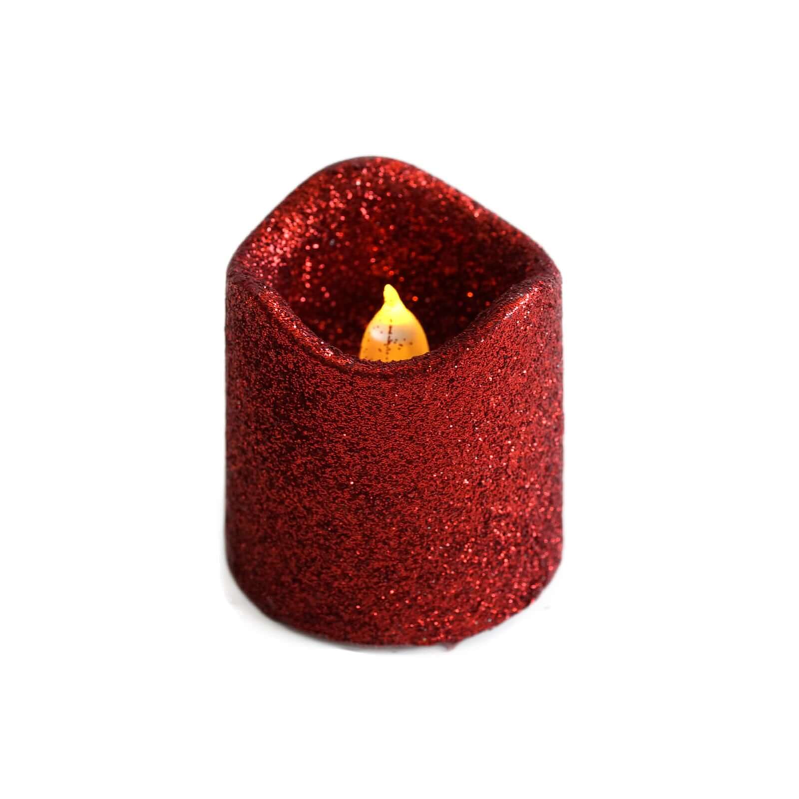 12-Pack LED Votive Candles Red Glittered Design - Flameless Battery Operated Reusable Lighting - Image 24