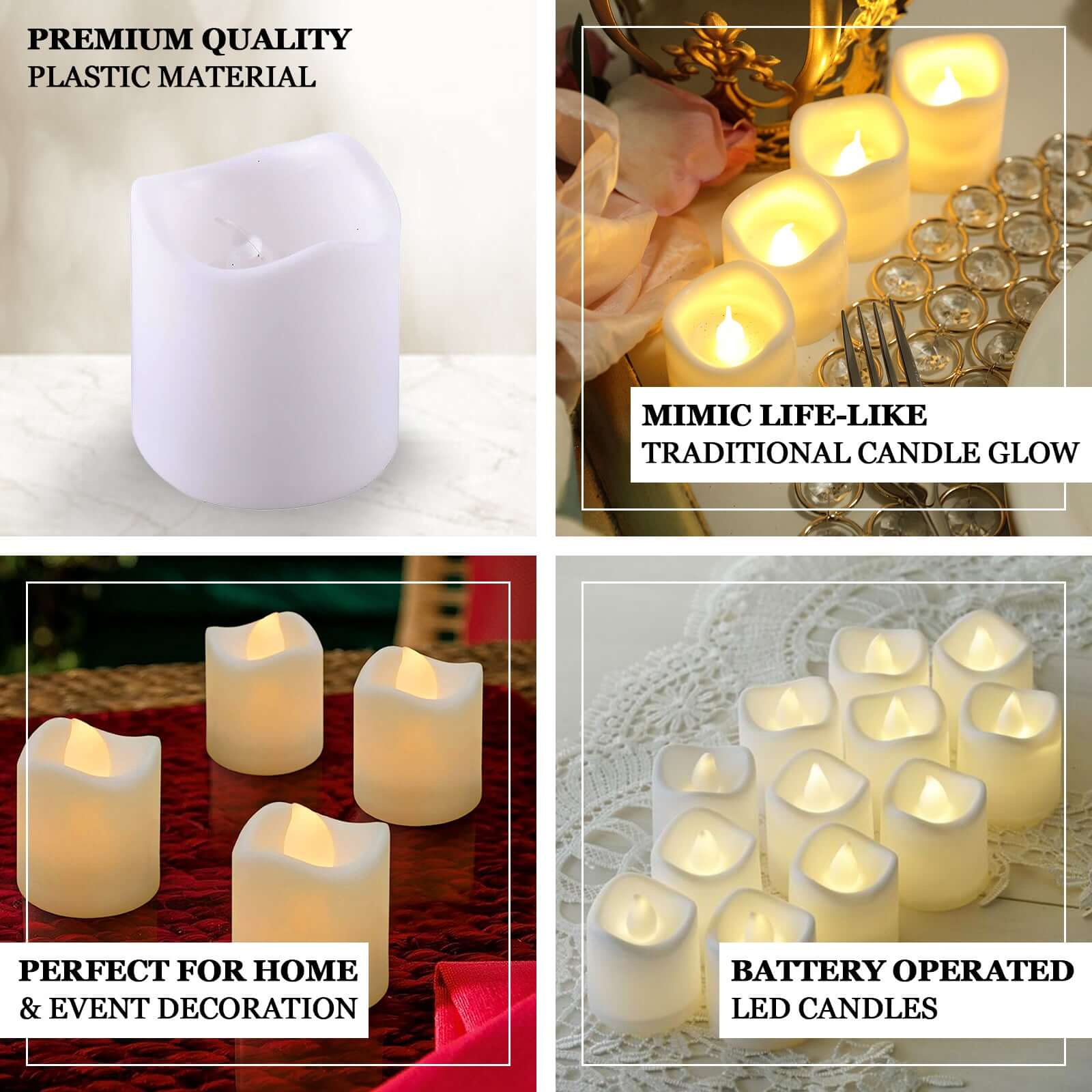 12-Pack LED Votive Candles White Classic Design - Flameless Battery Operated Reusable Lighting - Image 4