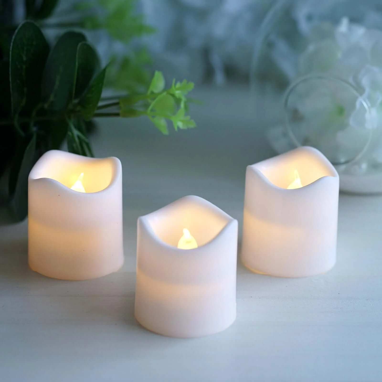 12-Pack LED Votive Candles White Classic Design - Flameless Battery Operated Reusable Lighting - Image 6