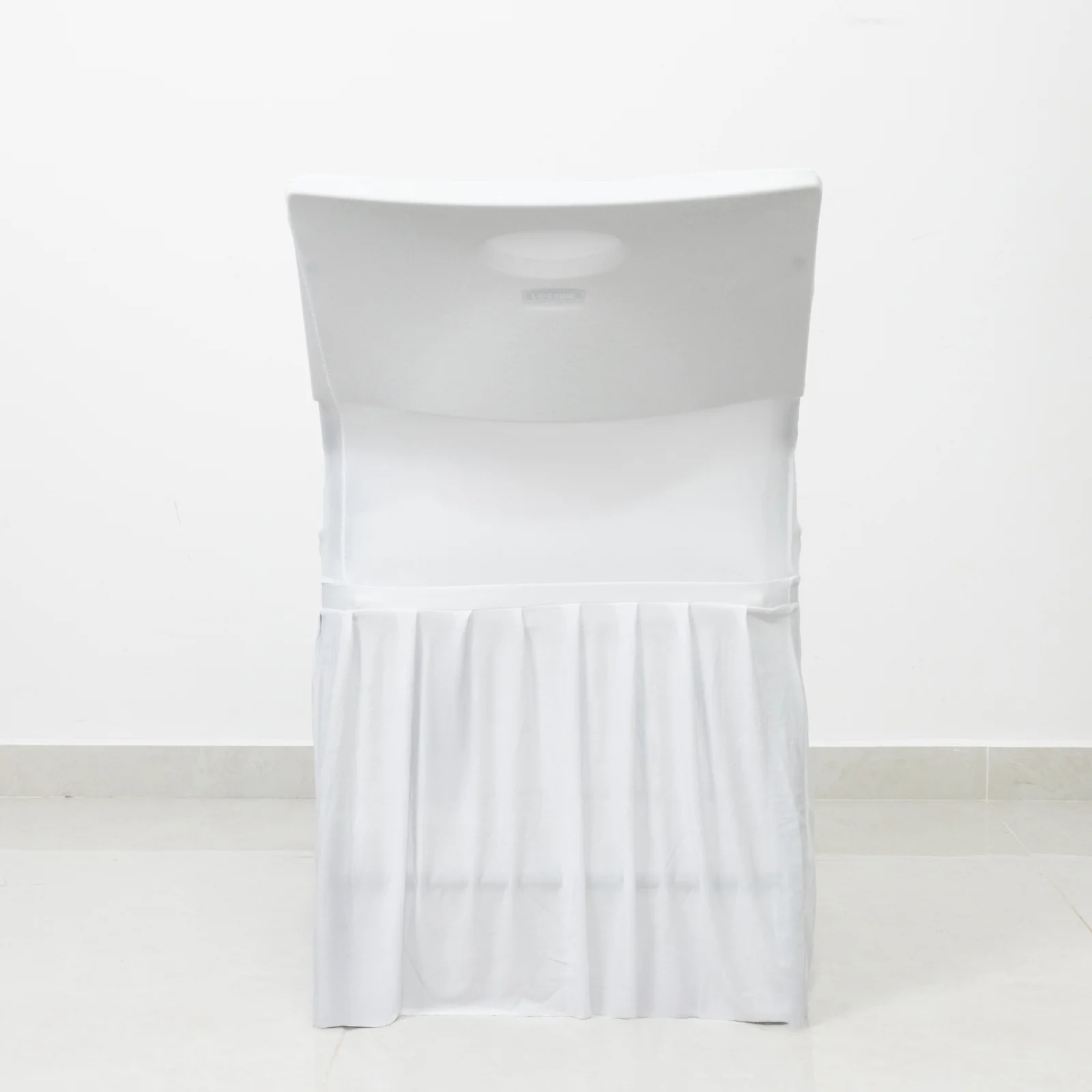 Lifetime Folding Chair Cover White – Spandex Pleated Stretch Slipcover with Floor-Length Skirt, Also Fits Standard Chairs - Image 9