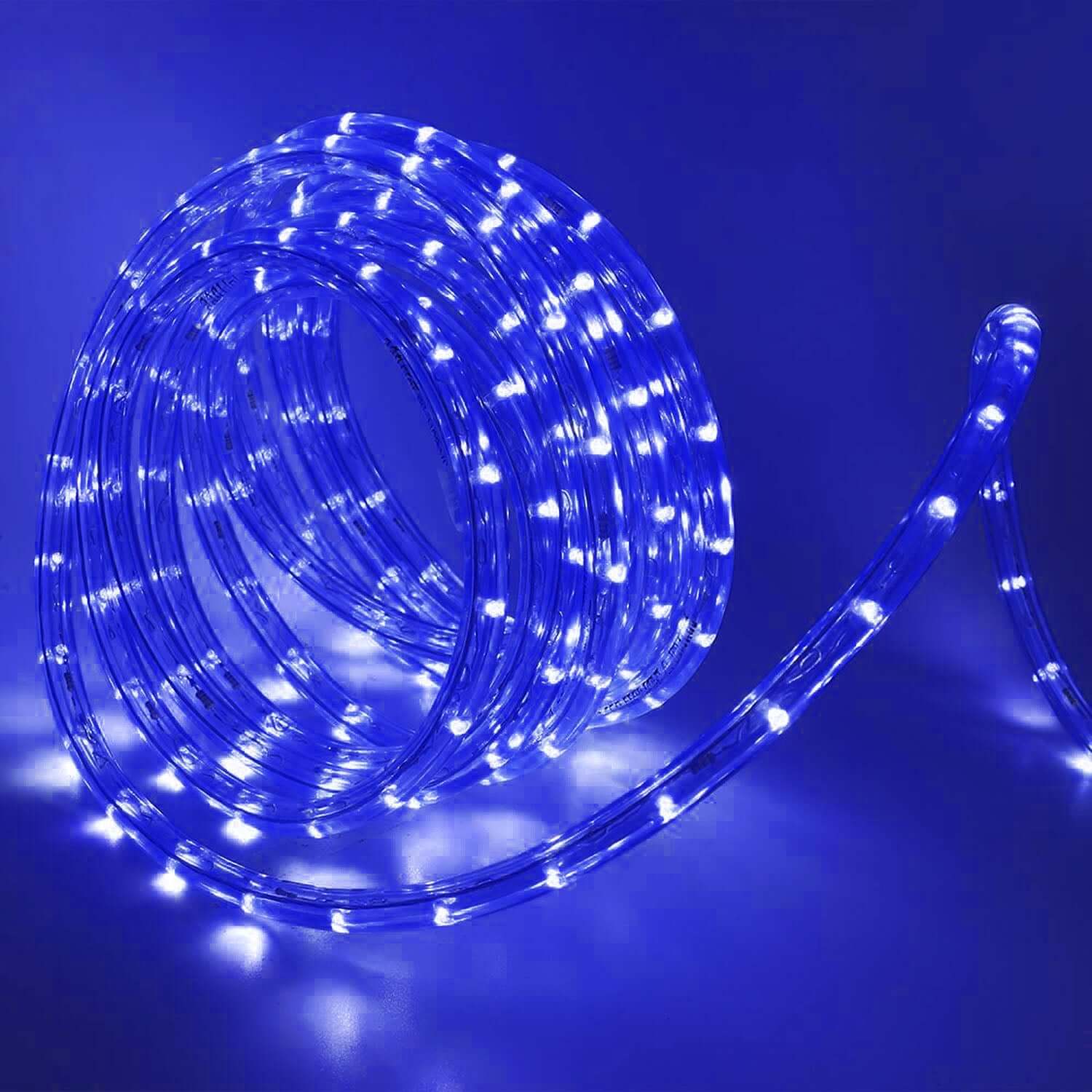 Light Blue Waterproof Outdoor LED Rope Light, 120V With 250 Bright LEDs 33ft