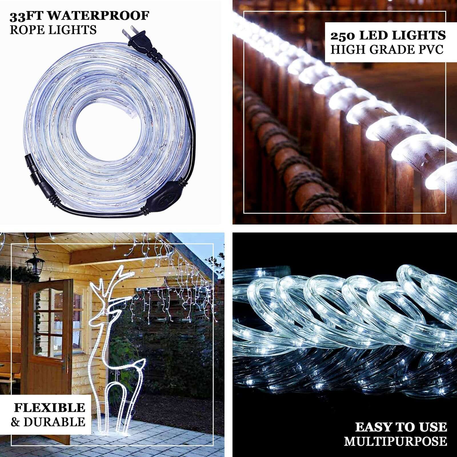 Light Blue Waterproof Outdoor LED Rope Light, 120V With 250 Bright LEDs 33ft - Image 4