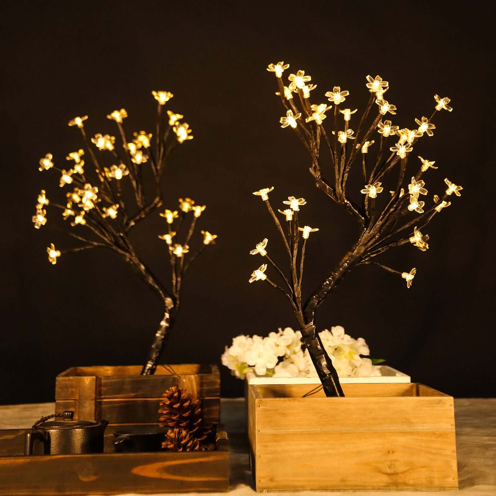 2-Pack Artificial Tree Centerpieces 36 Warm White LEDs Cherry Blossom Design Black - Battery Operated Decorative Lights - Image 8