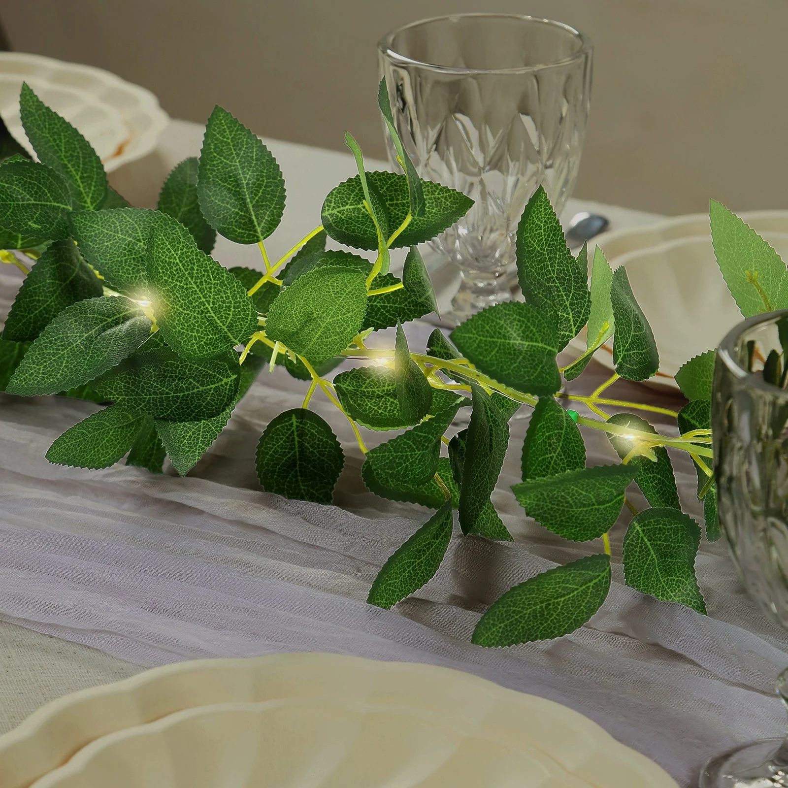 Lighted Rose Leaf Vine, 6ft Artificial Greenery Garland String Lights for Home & Wedding Decor - Image 2