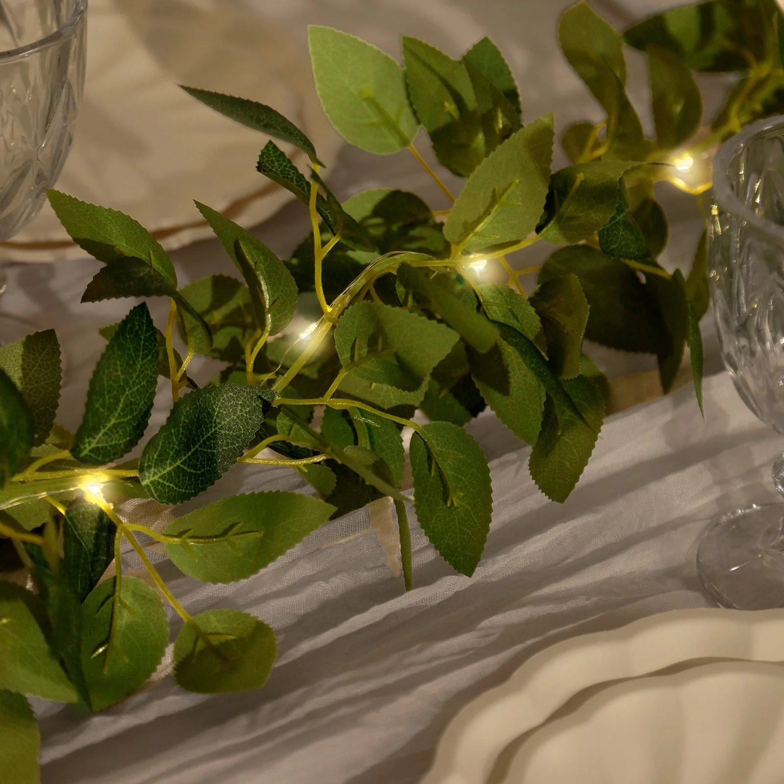 Lighted Rose Leaf Vine, 6ft Artificial Greenery Garland String Lights for Home & Wedding Decor - Image 7