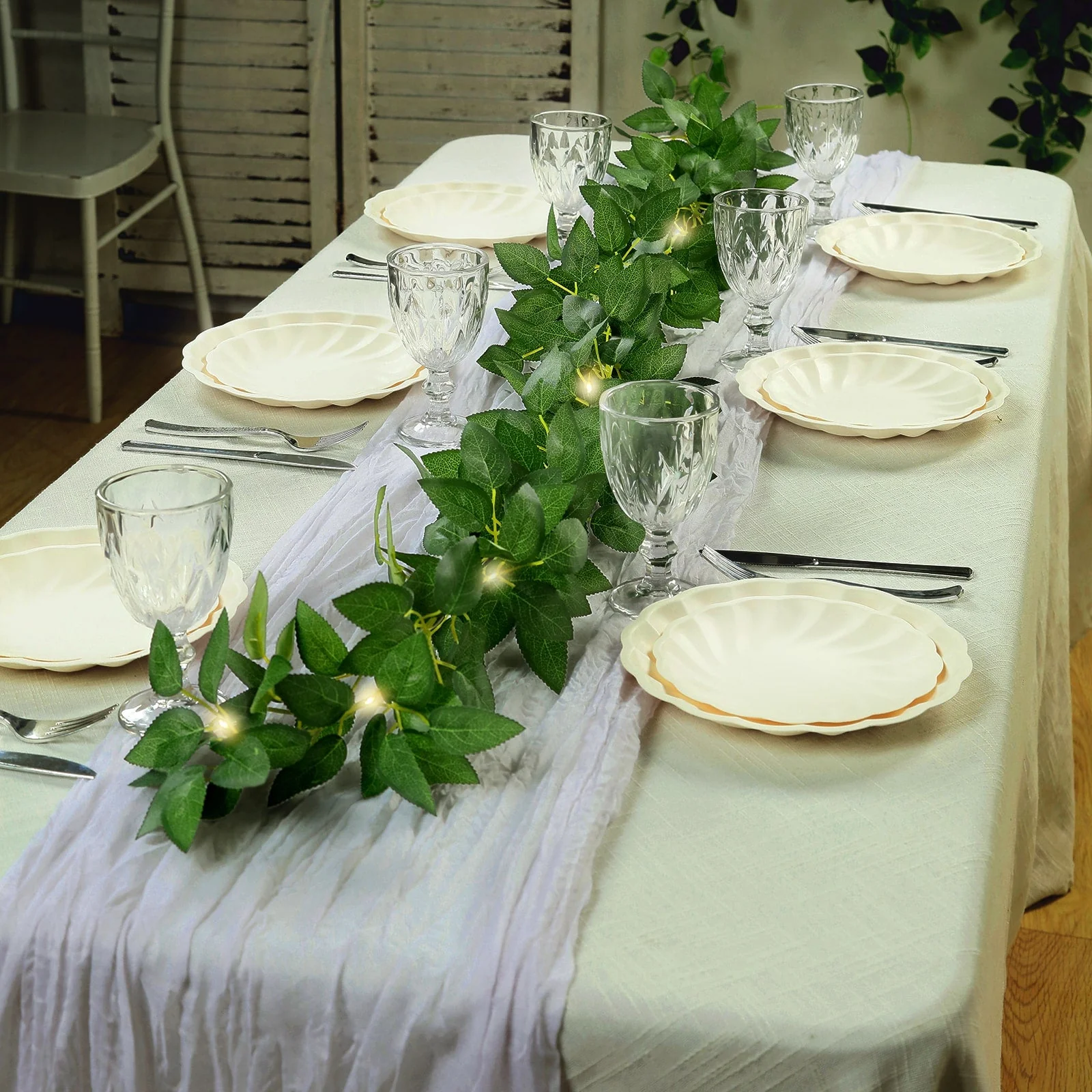 Lighted Rose Leaf Vine, 6ft Artificial Greenery Garland String Lights for Home & Wedding Decor - Image 9