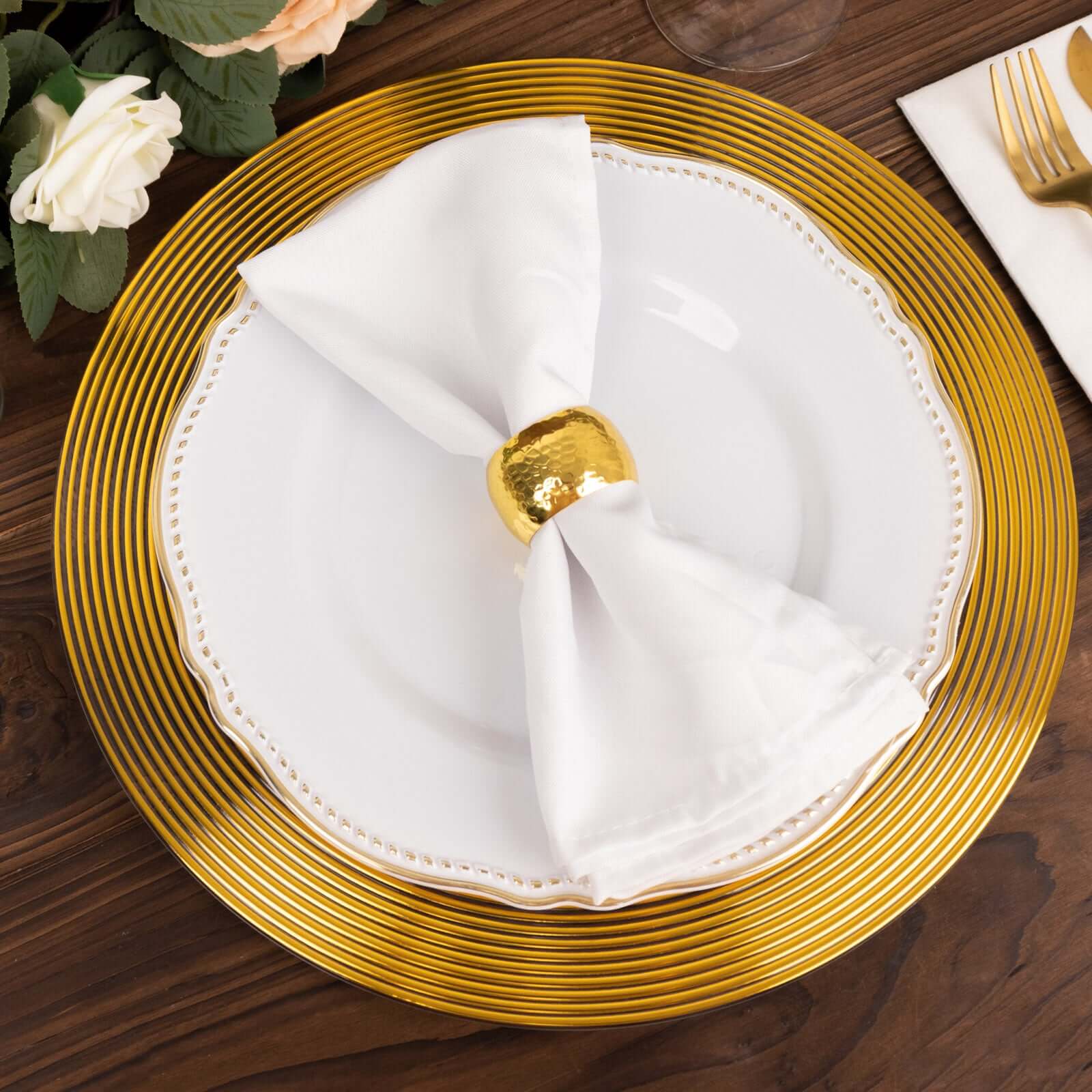 6-Pack Plastic Charger Plates 13" Round Clear with Gold Lined Ring Rim - Classy Dinner Serving Plates - Image 2