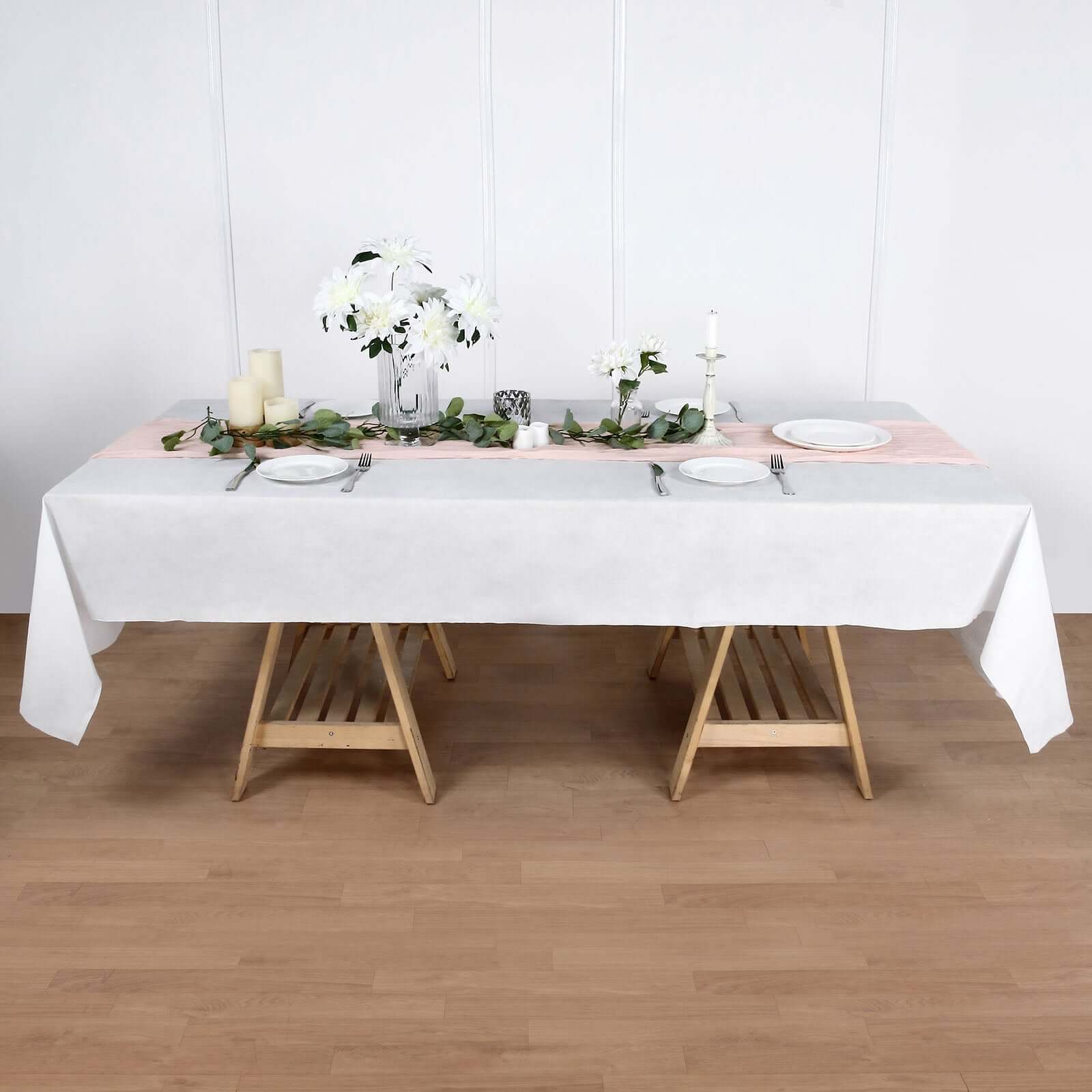 Paper Linen-Like Airlaid Tablecloth 50"x108" Rectangle White - Soft Disposable Table Cover - Image 2