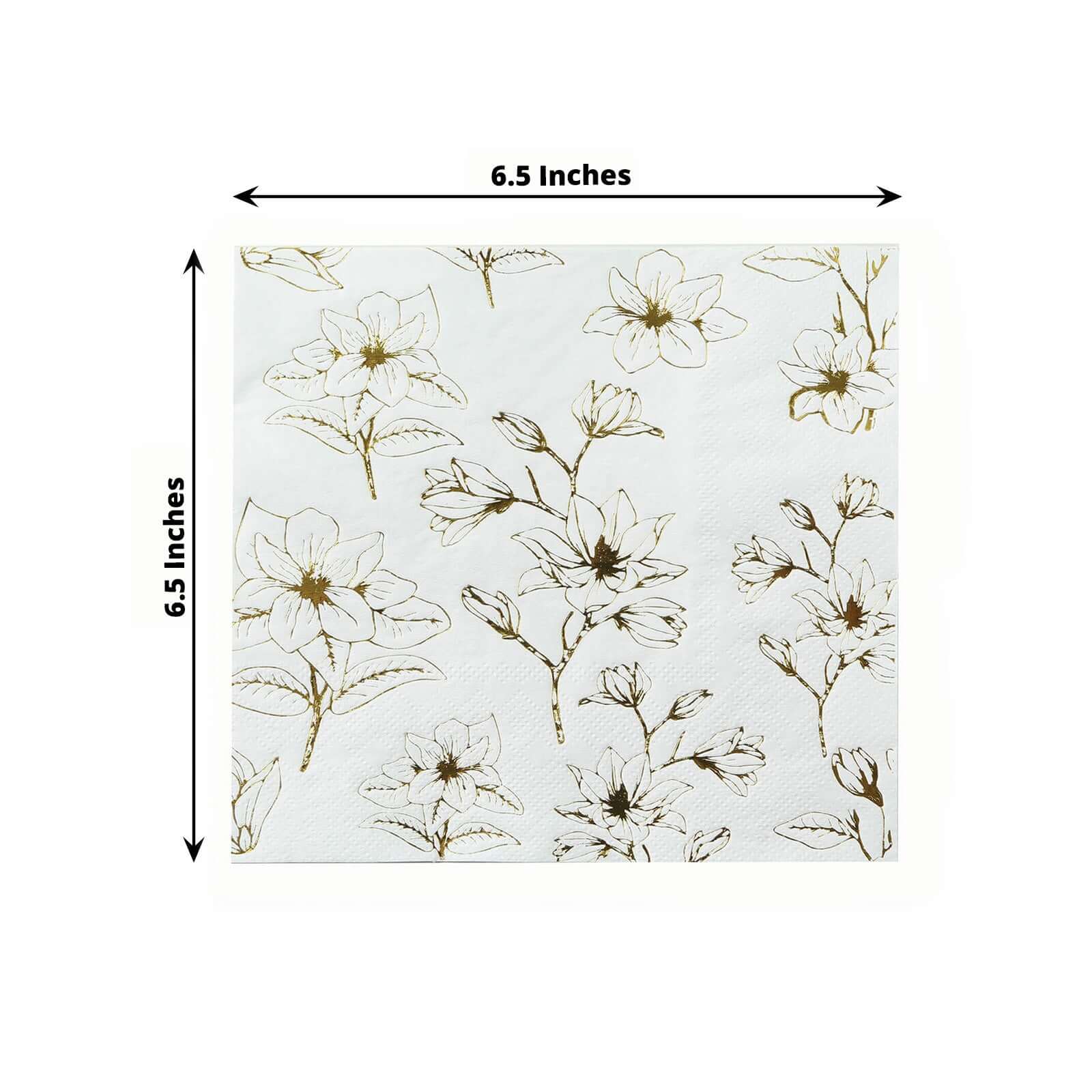 50-Pack Paper Cocktail Napkins 2 Ply White with Gold Magnolia Flowers Print - Soft and Highly Absorbent Beverage Napkins - Image 3