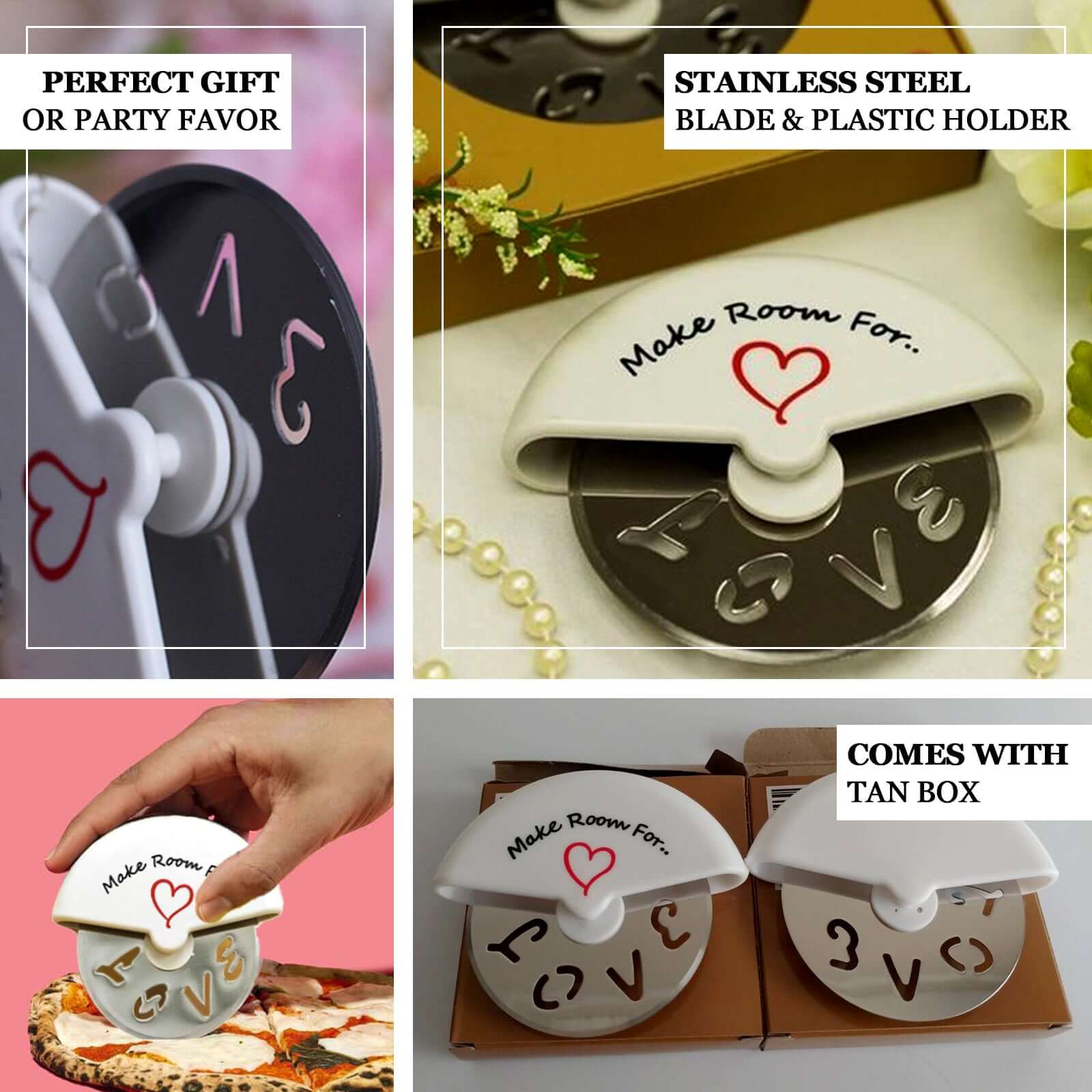 Room For Love Stainless Steel Pizza Cutter Party Favor - Image 4