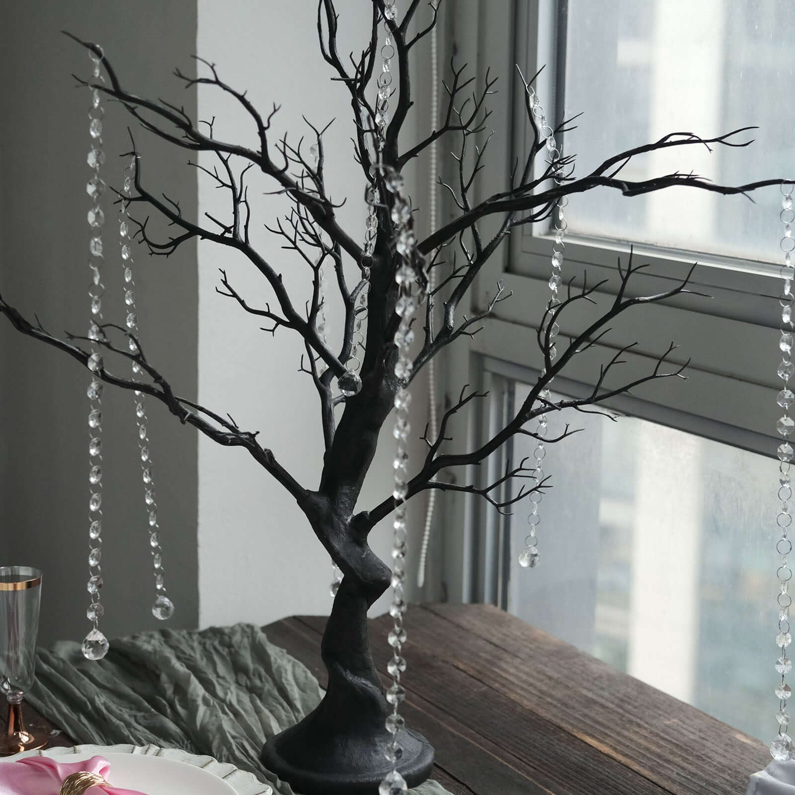 Manzanita Tree Centerpiece 34" Black with 8 Acrylic Bead Chains - Easy Assembly Decorative Artificial Tree - Image 2