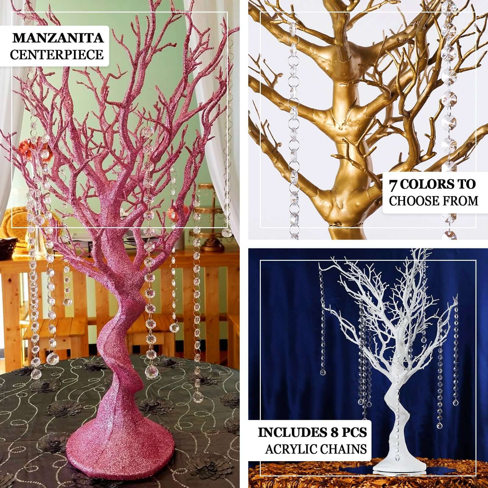 Manzanita Tree Centerpiece 34" Black with 8 Acrylic Bead Chains - Easy Assembly Decorative Artificial Tree - Image 3