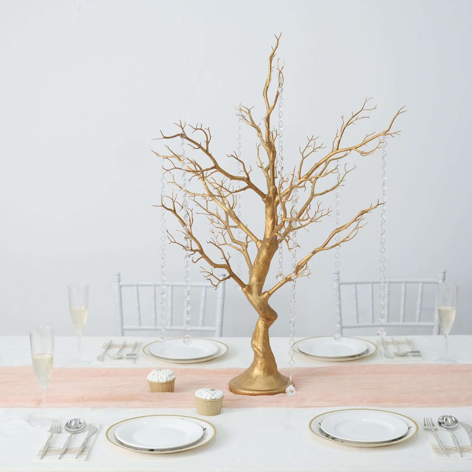 Manzanita Tree Centerpiece 34" Metallic Gold with 8 Acrylic Bead Chains - Easy Assembly Decorative Artificial Tree - Image 8