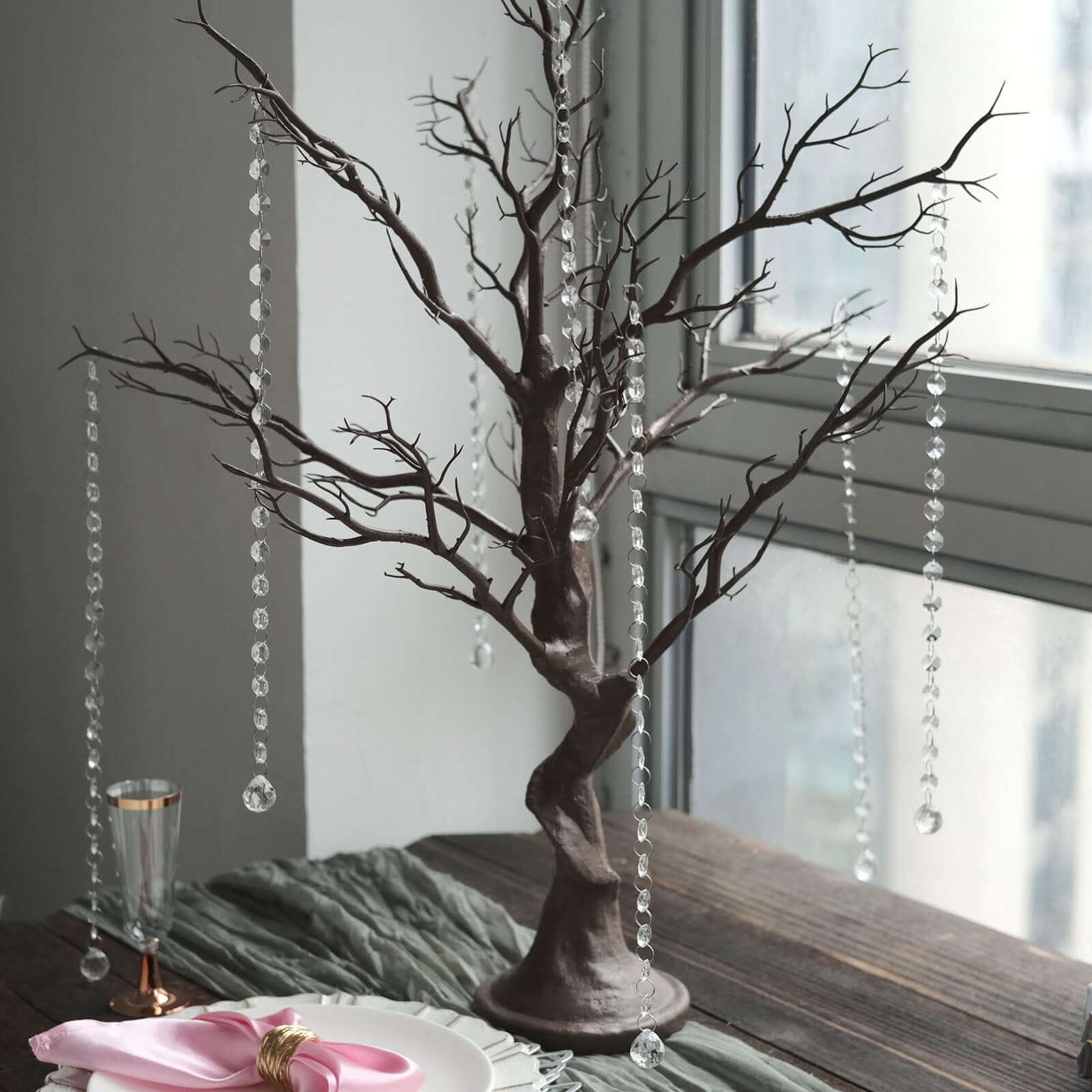 Manzanita Tree Centerpiece 34" Natural with 8 Acrylic Bead Chains - Easy Assembly Decorative Artificial Tree - Image 2