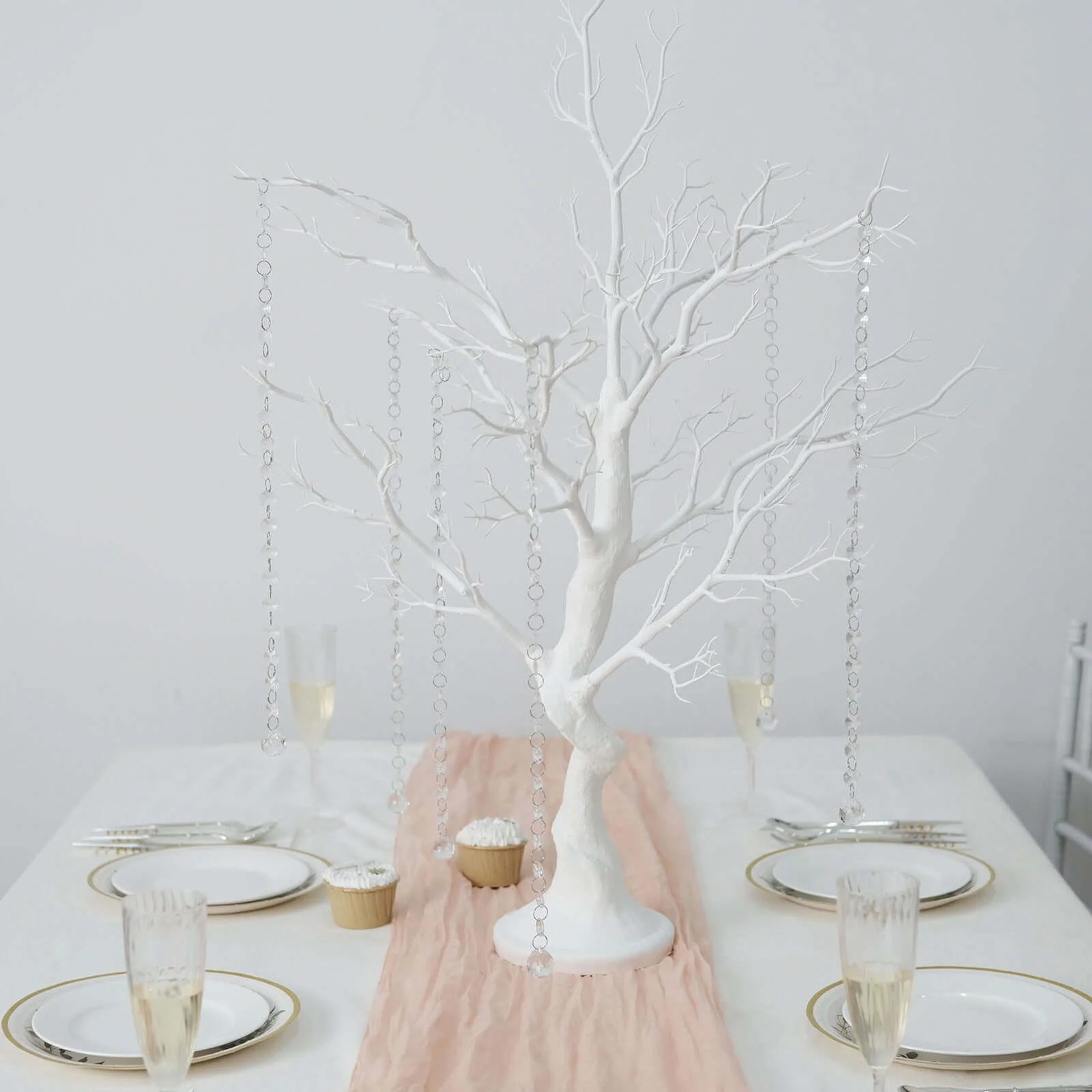Manzanita Tree Centerpiece 34" White with 8 Acrylic Bead Chains - Easy Assembly Decorative Artificial Tree for Glamorous Weddings Events & Decor - Image 7