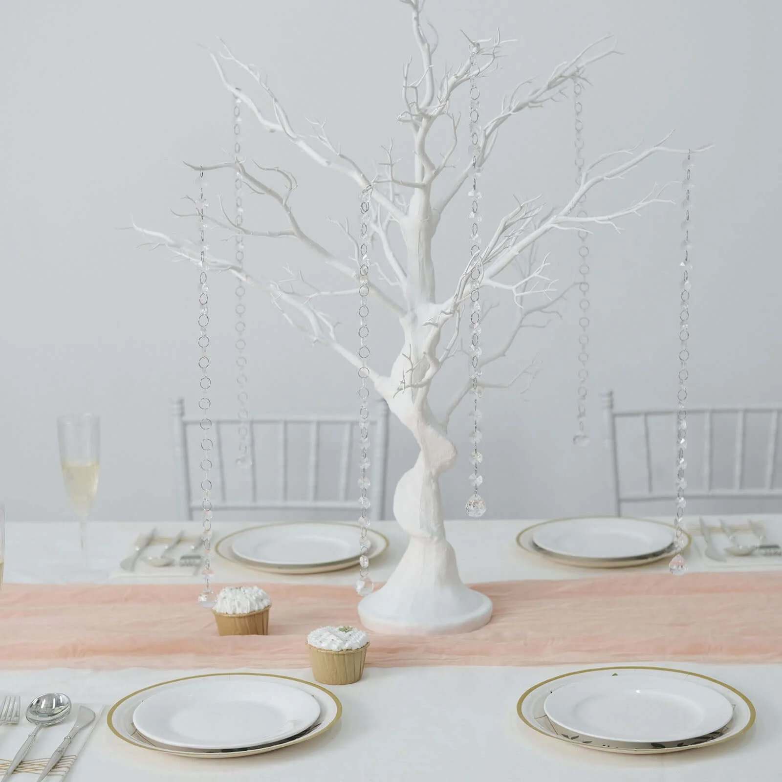 Manzanita Tree Centerpiece 34" White with 8 Acrylic Bead Chains - Easy Assembly Decorative Artificial Tree for Glamorous Weddings Events & Decor - Image 8