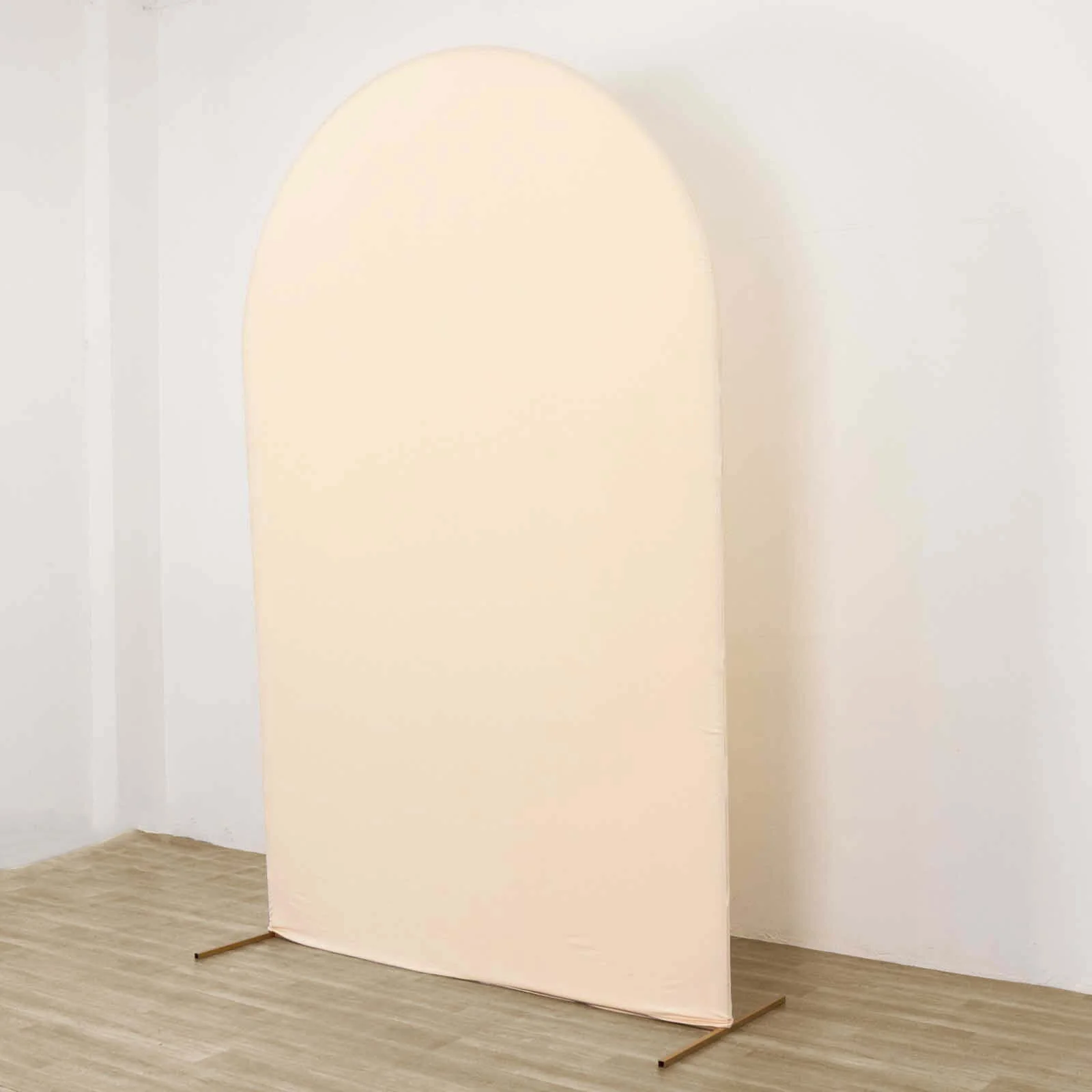 Matte Beige Spandex Fitted Chiara Backdrop Stand Cover For Round Top Wedding Arch - 8ft - Image 5