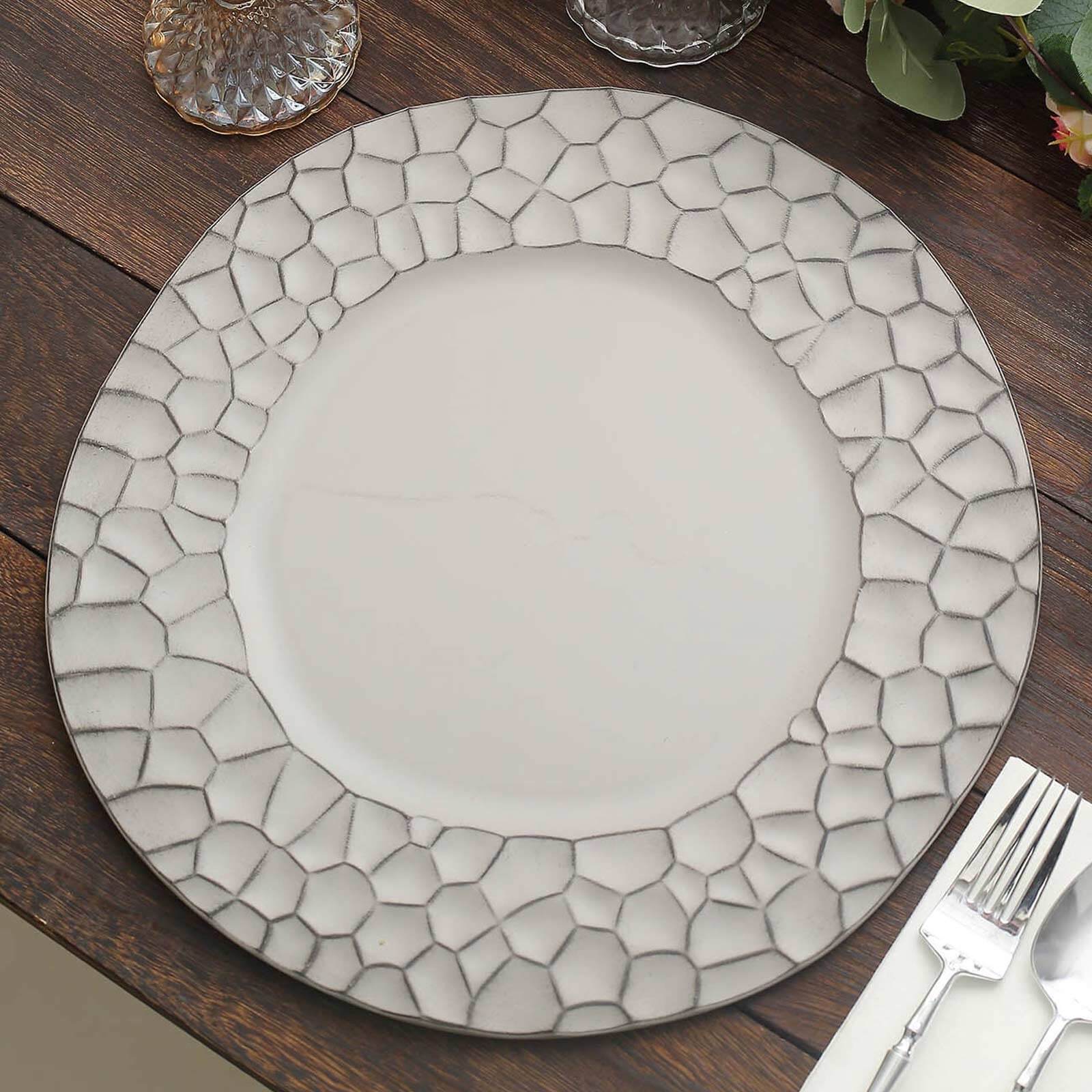 6-Pack Charger Plates 13" Round Gray with Hammered Rim - Matte Finish Modern Dinner Charger Tableware - Image 6