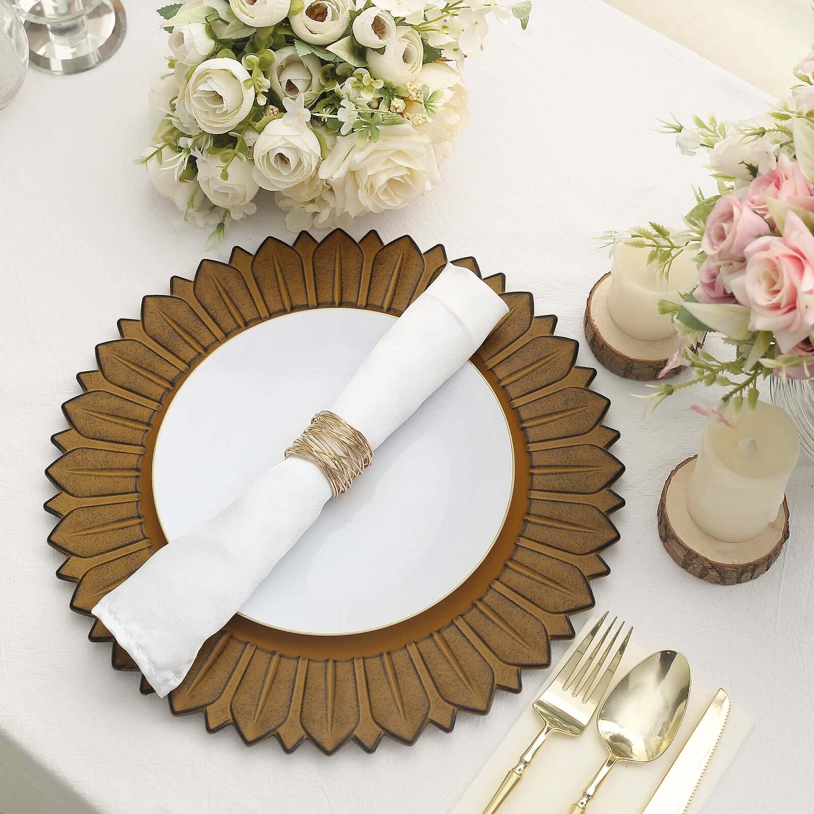 6-Pack Plastic Charger Plates 13" Round Mustard Yellow with Sunflower Rim - Matte Finish Disposable Dinner Charger Tableware - Image 2