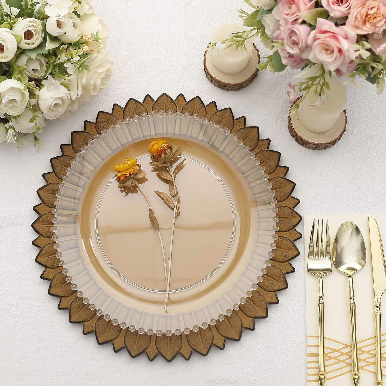 6-Pack Plastic Charger Plates 13" Round Mustard Yellow with Sunflower Rim - Matte Finish Disposable Dinner Charger Tableware - Image 5
