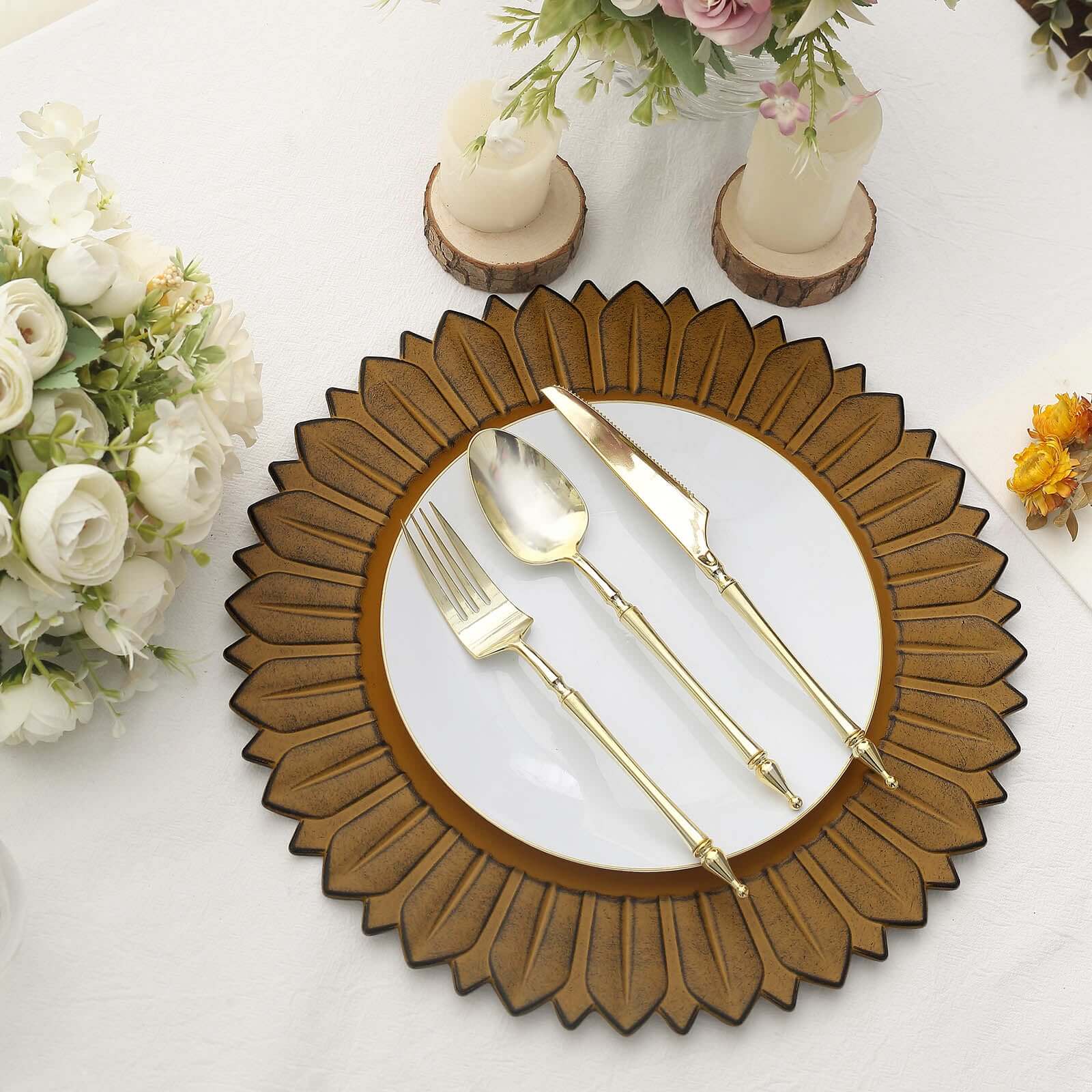 6-Pack Plastic Charger Plates 13" Round Mustard Yellow with Sunflower Rim - Matte Finish Disposable Dinner Charger Tableware - Image 8