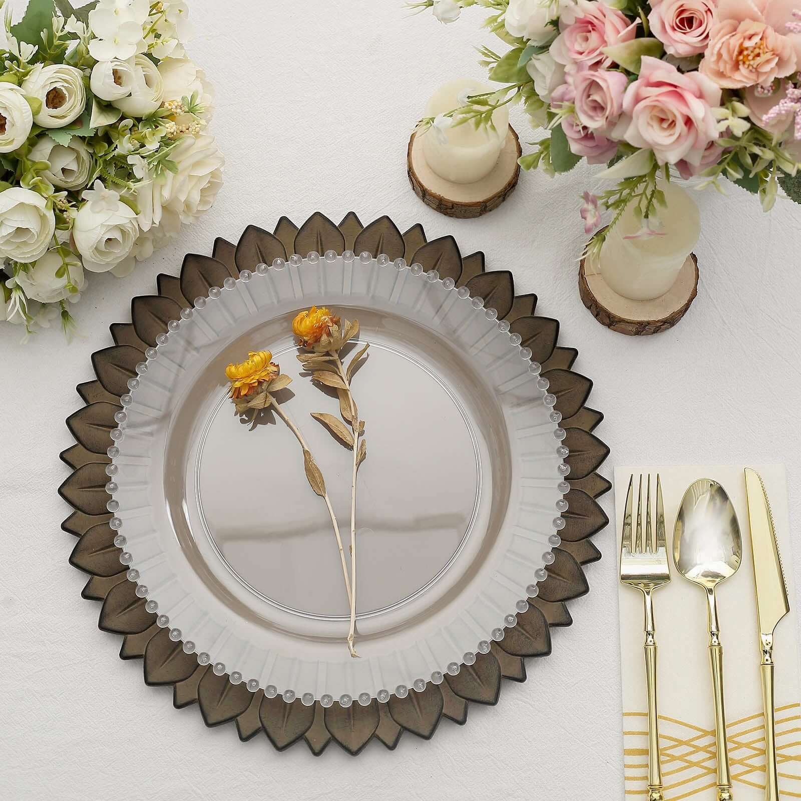 6-Pack Plastic Charger Plates 13" Round Natural with Sunflower Rim - Matte Finish Disposable Dinner Charger Tableware - Image 6