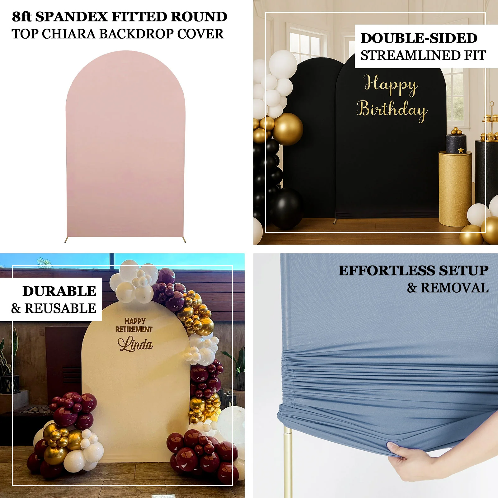 Matte Nude Spandex Fitted Chiara Backdrop Stand Cover For Round Top Wedding Arch - 8ft - Image 3