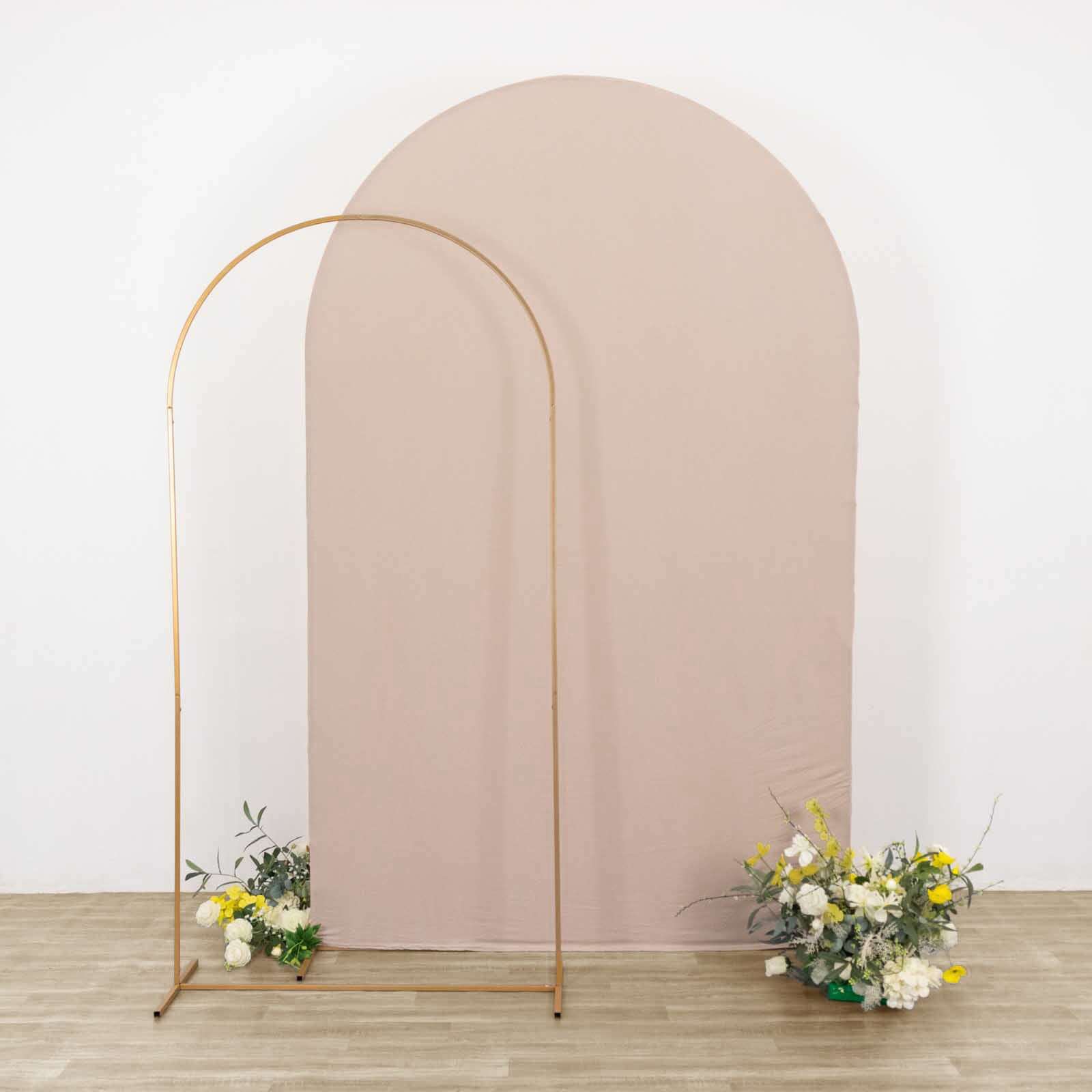 Matte Nude Spandex Fitted Chiara Backdrop Stand Cover For Round Top Wedding Arch - 8ft - Image 5