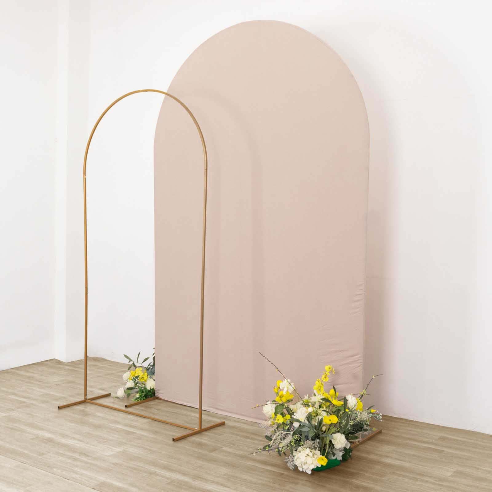 Matte Nude Spandex Fitted Chiara Backdrop Stand Cover For Round Top Wedding Arch - 8ft - Image 6