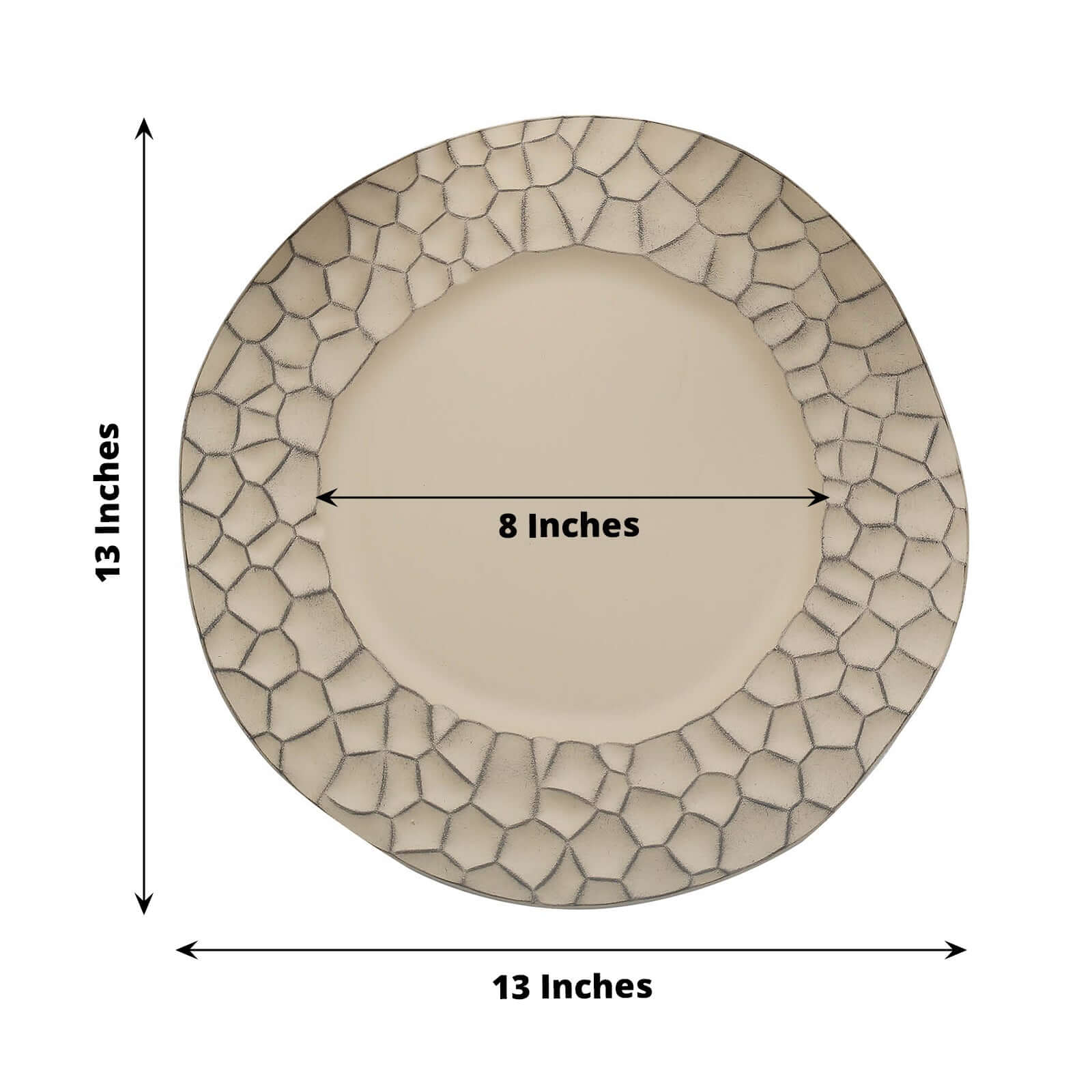 6-Pack Charger Plates 13" Round Taupe with Hammered Rim - Matte Finish Modern Dinner Charger Tableware - Image 3