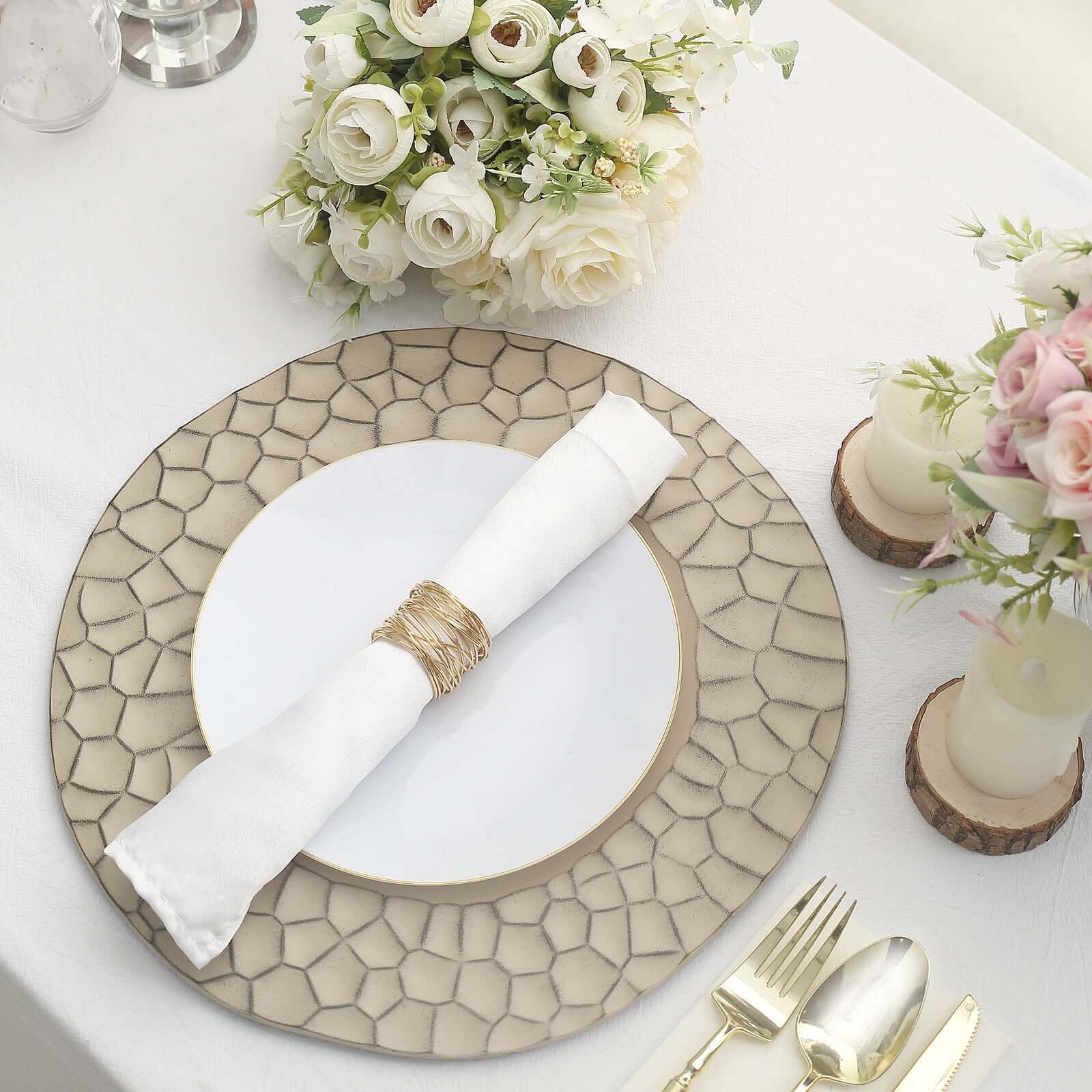 6-Pack Charger Plates 13" Round Taupe with Hammered Rim - Matte Finish Modern Dinner Charger Tableware - Image 7