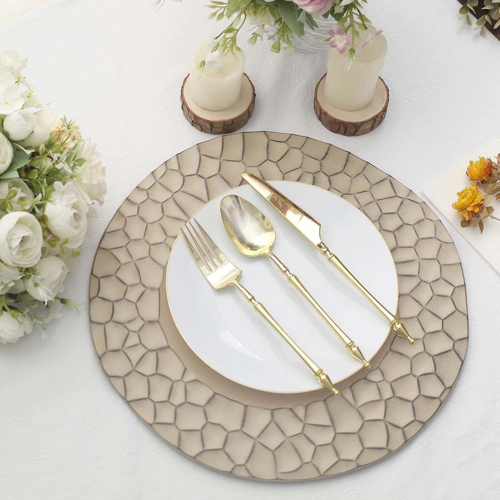 6-Pack Charger Plates 13" Round Taupe with Hammered Rim - Matte Finish Modern Dinner Charger Tableware - Image 8