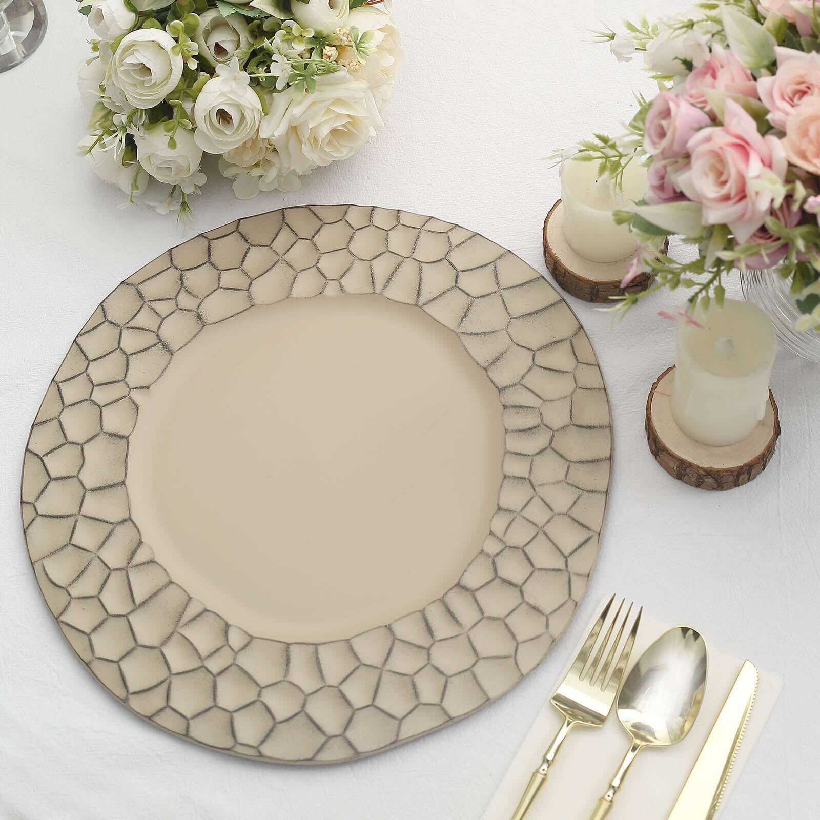 6-Pack Charger Plates 13" Round Taupe with Hammered Rim - Matte Finish Modern Dinner Charger Tableware - Image 9