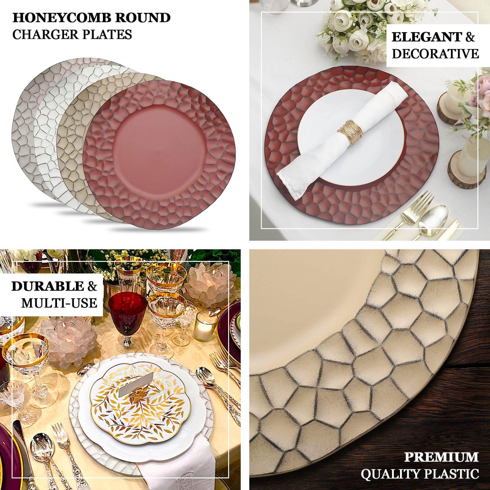 6-Pack Charger Plates 13" Round White with Hammered Rim - Matte Finish Modern Dinner Charger Tableware - Image 11