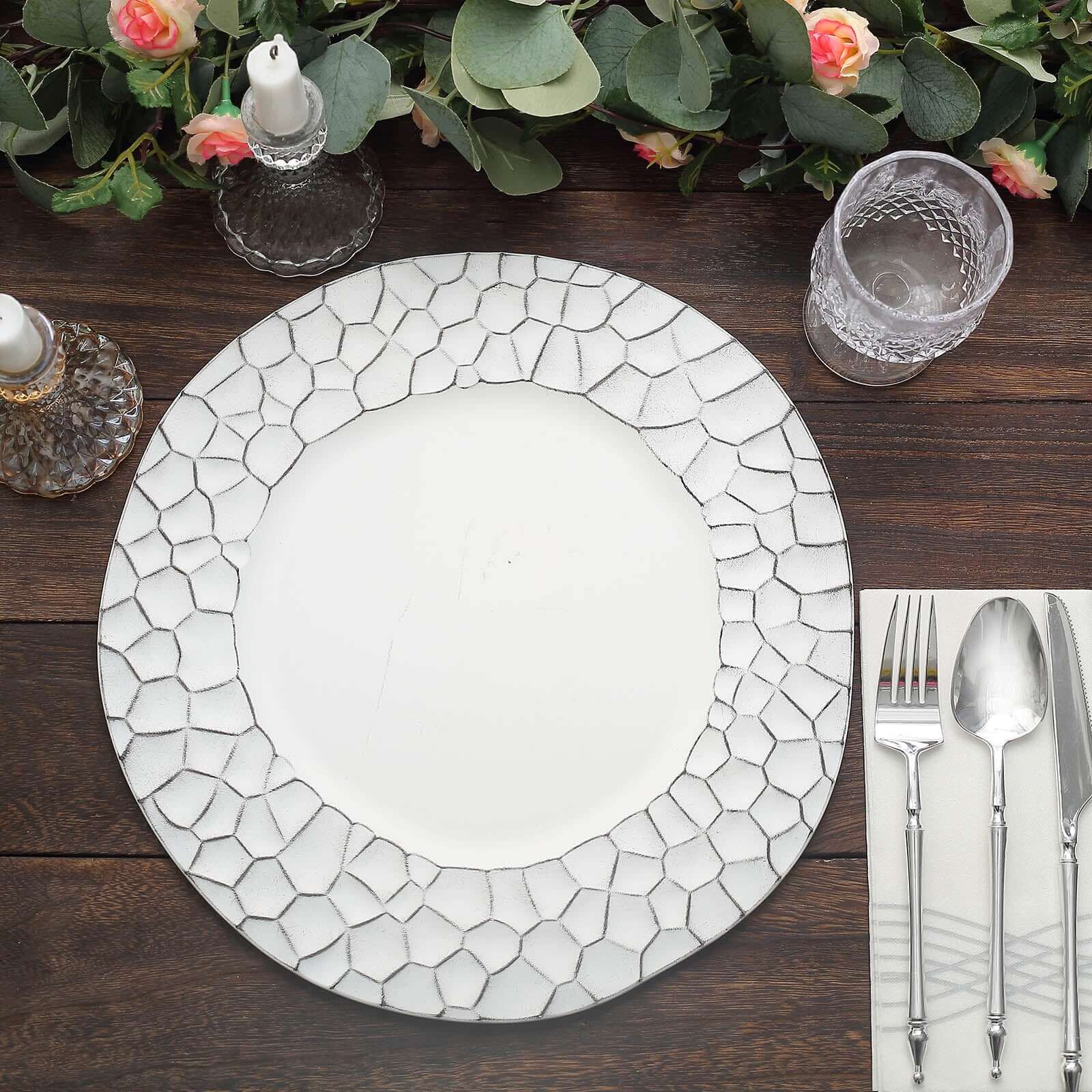 6-Pack Charger Plates 13" Round White with Hammered Rim - Matte Finish Modern Dinner Charger Tableware - Image 4
