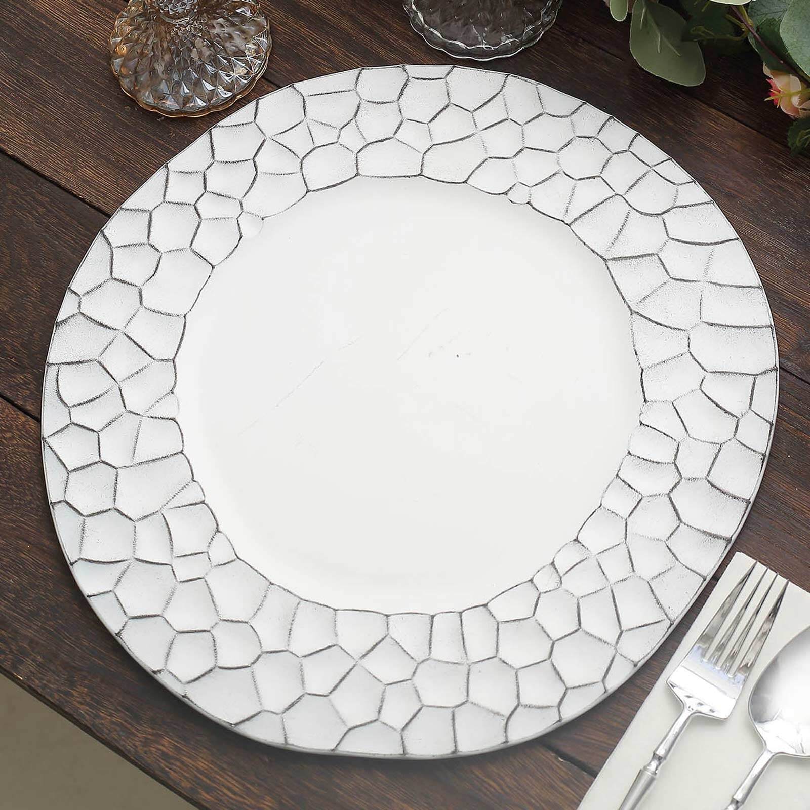 6-Pack Charger Plates 13" Round White with Hammered Rim - Matte Finish Modern Dinner Charger Tableware - Image 5