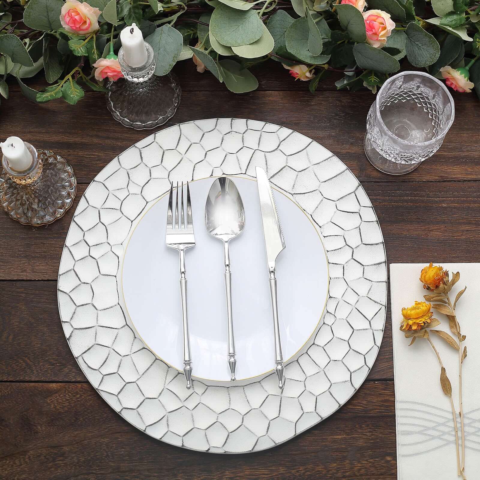 6-Pack Charger Plates 13" Round White with Hammered Rim - Matte Finish Modern Dinner Charger Tableware - Image 8