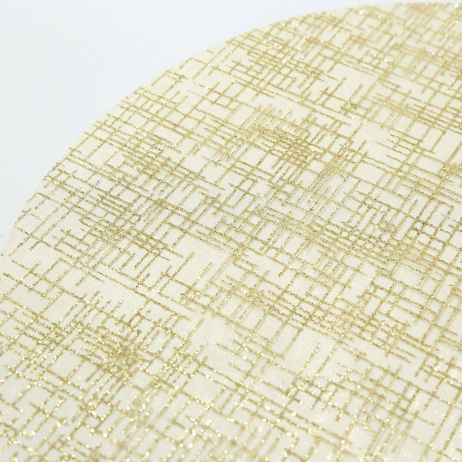 10-Pack Mesh Table Placemats 13" Round Glitter Design Metallic Gold - Polyester Disposable Dining Mats - Image 12